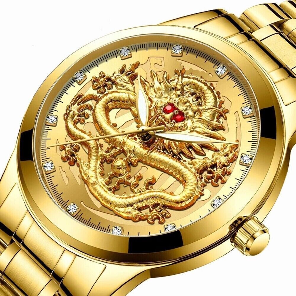 Business Gift Waterproof Gold Men's Diamond Quartz Watch Classic Stainless Steel - Doylestreasures
