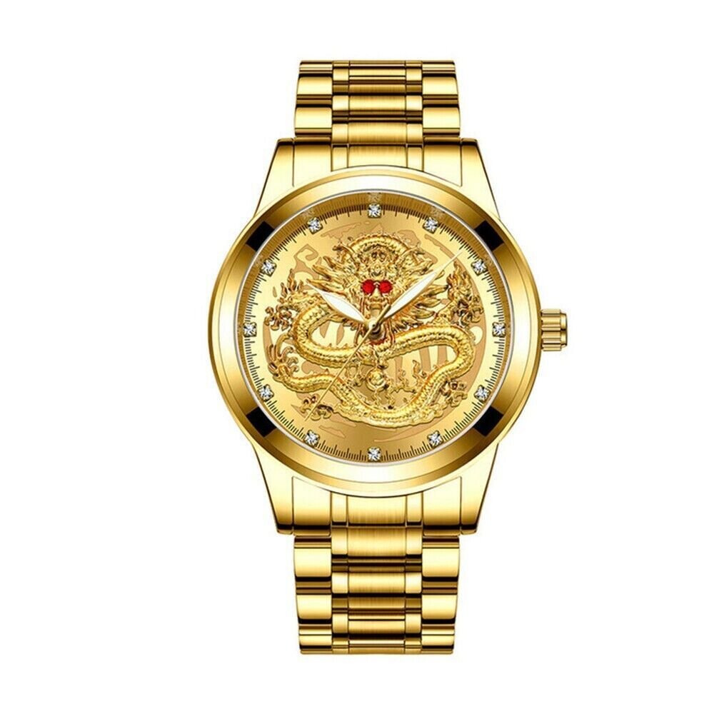 Business Gift Waterproof Gold Men's Diamond Quartz Watch Classic Stainless Steel - Doylestreasures