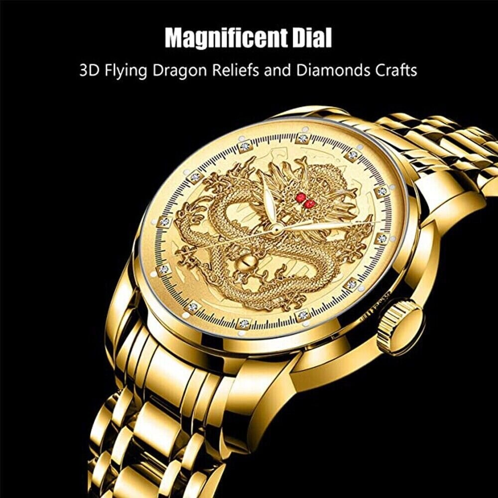 Business Gift Waterproof Gold Men's Diamond Quartz Watch Classic Stainless Steel - Doylestreasures