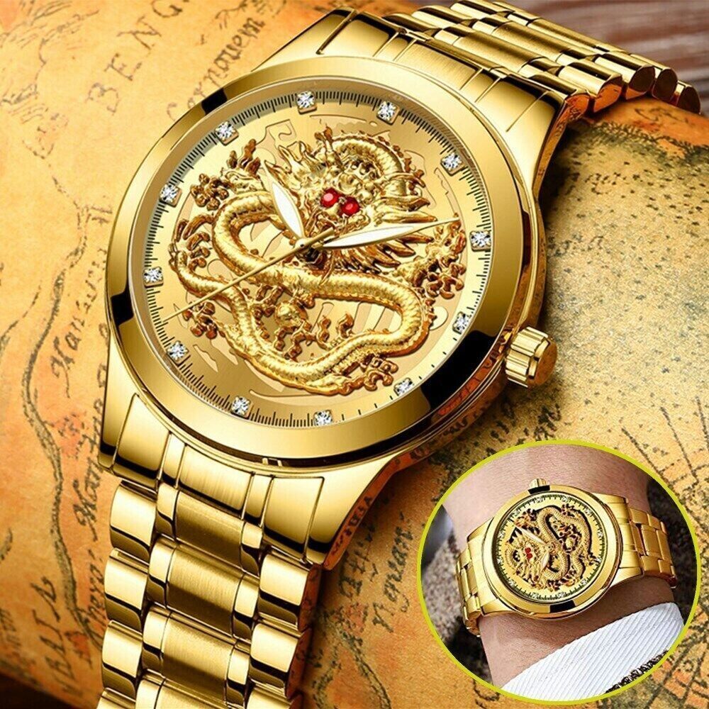 Business Gift Waterproof Gold Men's Diamond Quartz Watch Classic Stainless Steel - Doylestreasures
