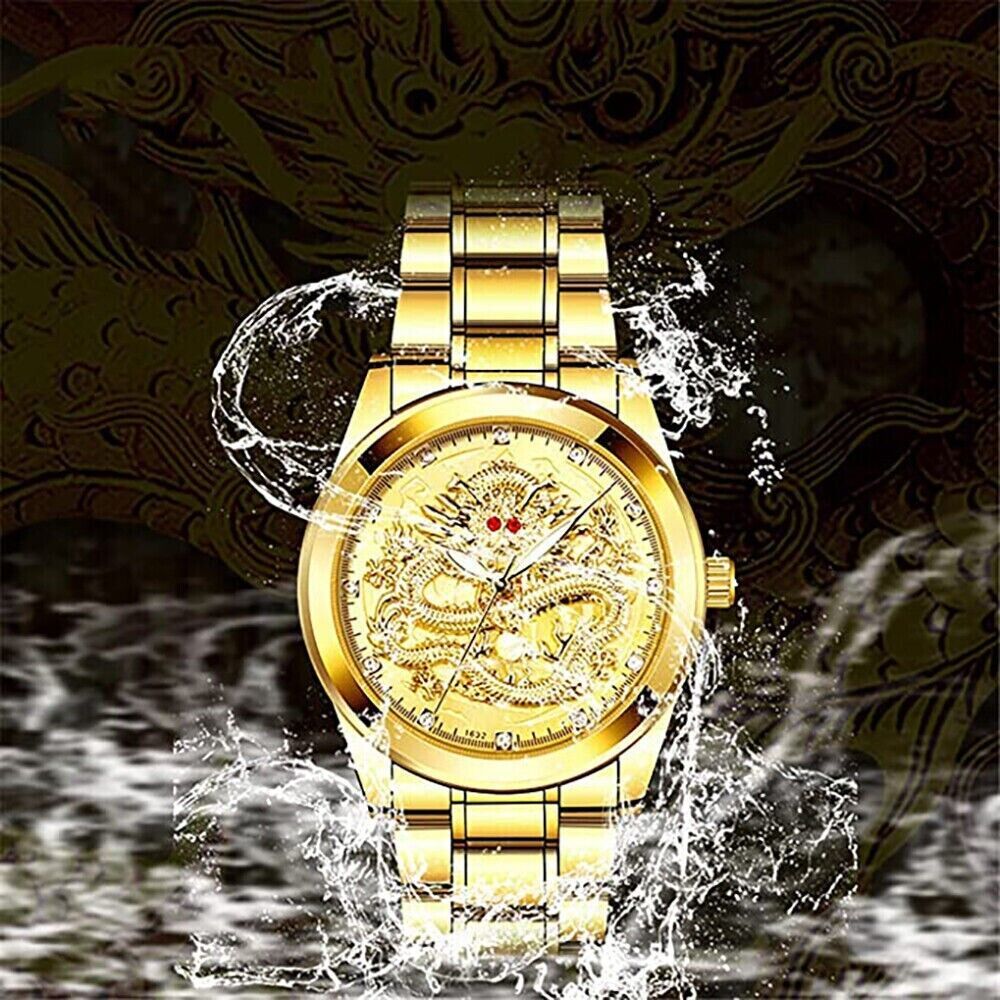 Business Gift Waterproof Gold Men's Diamond Quartz Watch Classic Stainless Steel - Doylestreasures
