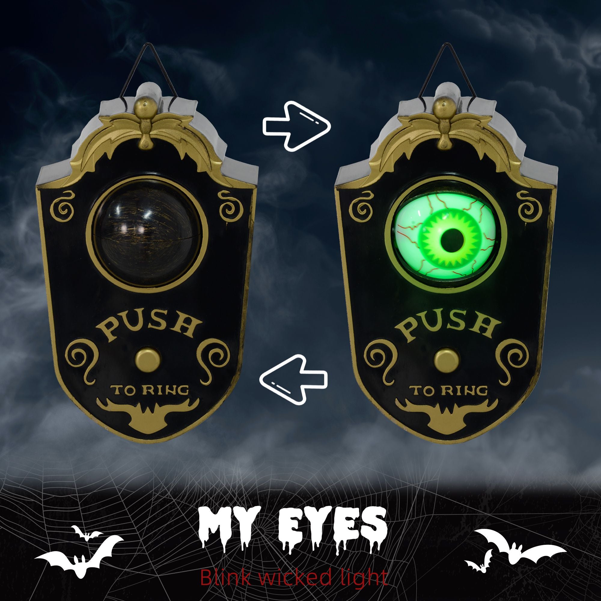 HOMCOM 7.1" Doorbell w/ Simulation Light - up Eyeball, Halloween Decoration Animatronic, Sound and Motion Activated for Party - Doylestreasures