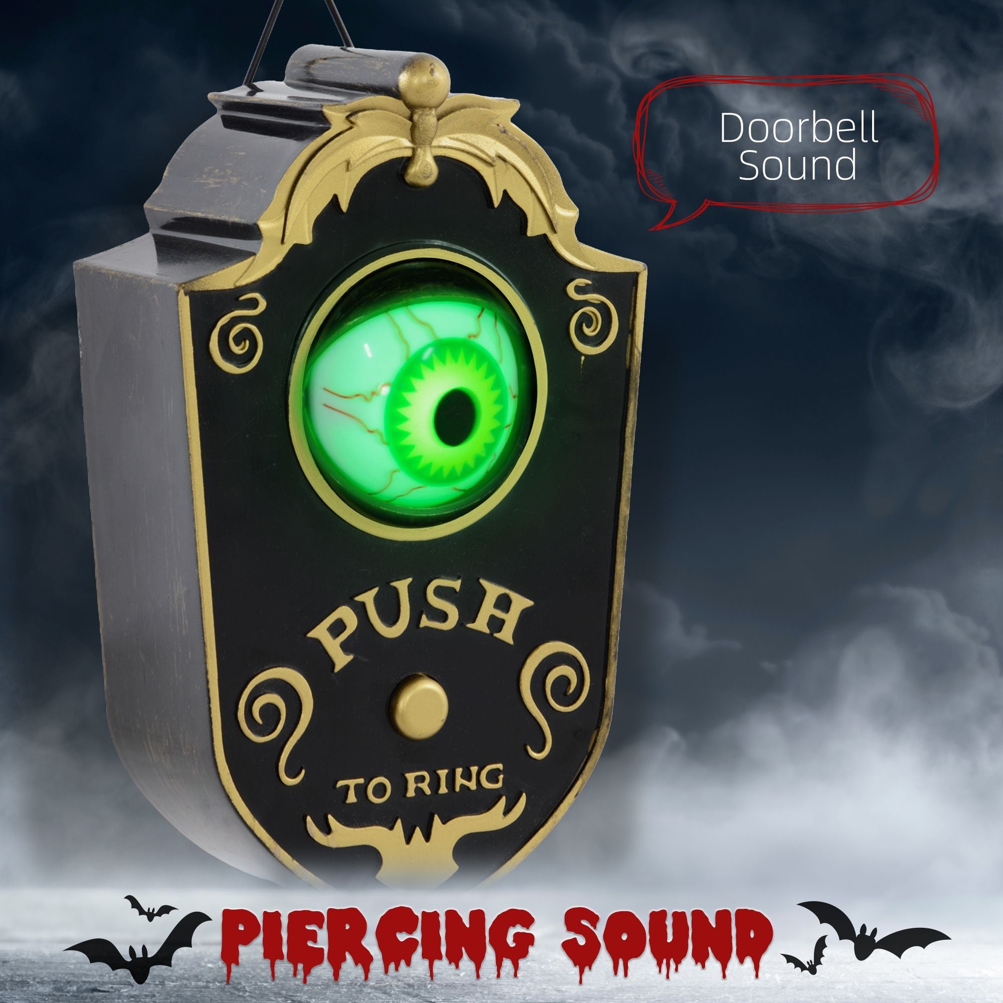 HOMCOM 7.1" Doorbell w/ Simulation Light - up Eyeball, Halloween Decoration Animatronic, Sound and Motion Activated for Party - Doylestreasures