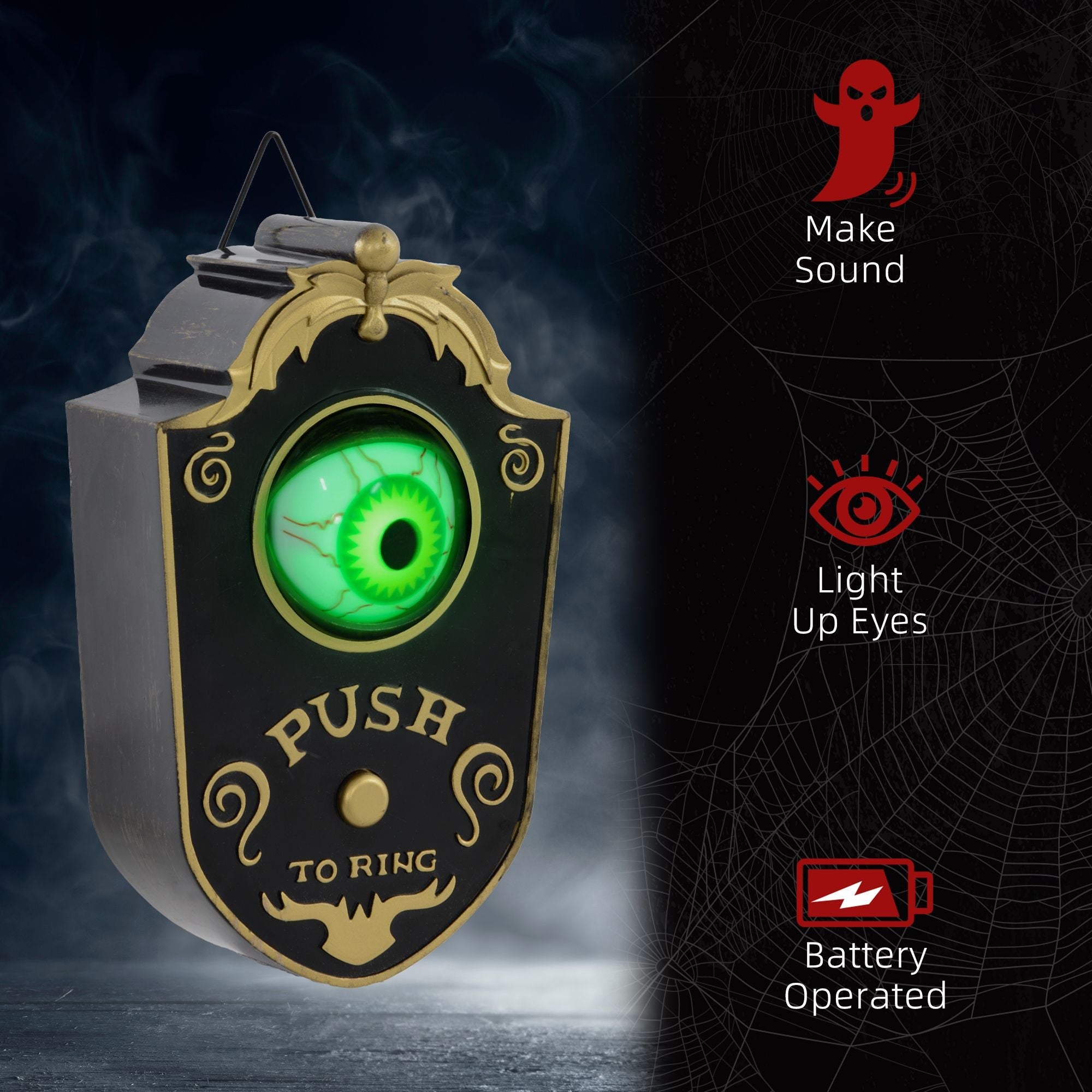 HOMCOM 7.1" Doorbell w/ Simulation Light - up Eyeball, Halloween Decoration Animatronic, Sound and Motion Activated for Party - Doylestreasures