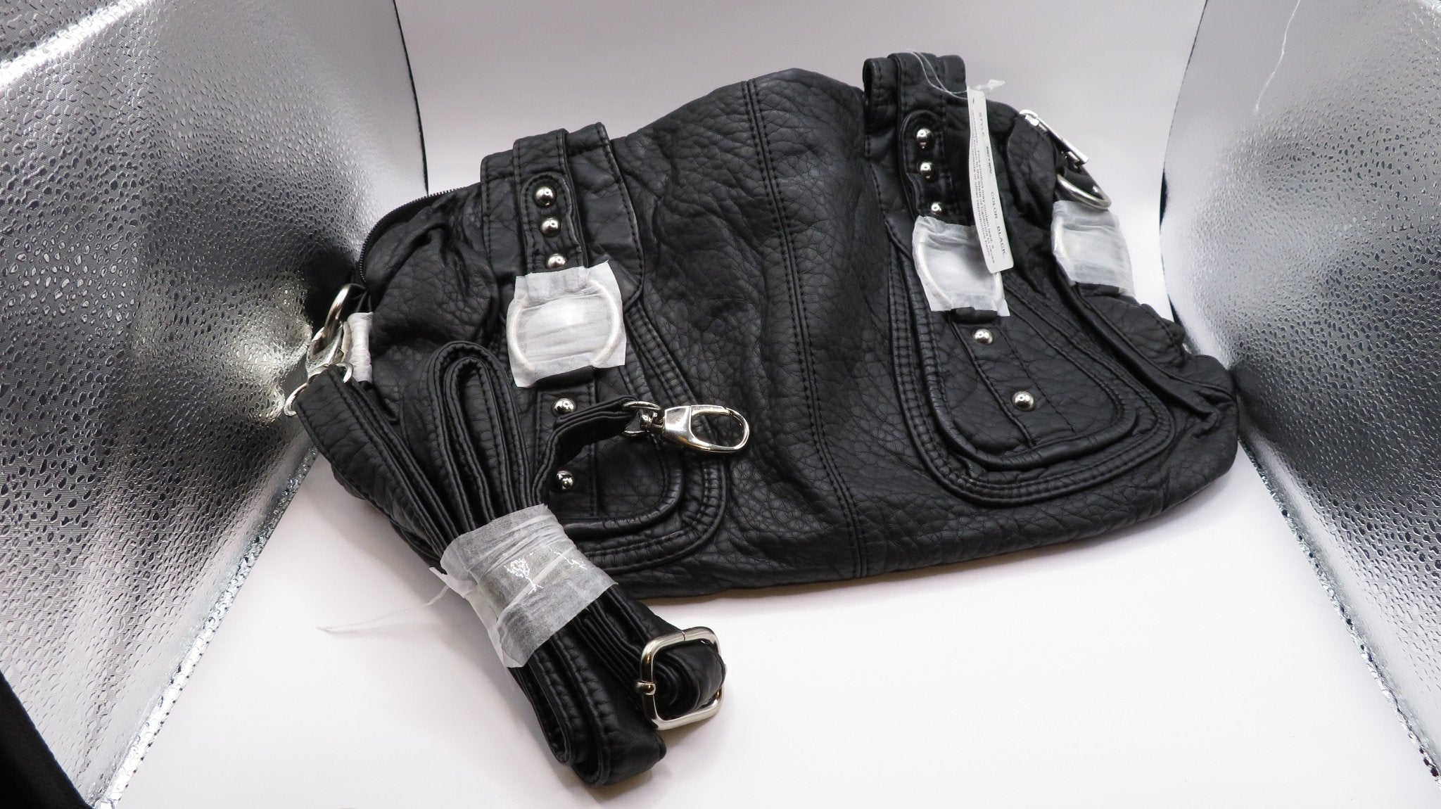 Large Black Crossbody Purse with Silver Studs, - Doylestreasures