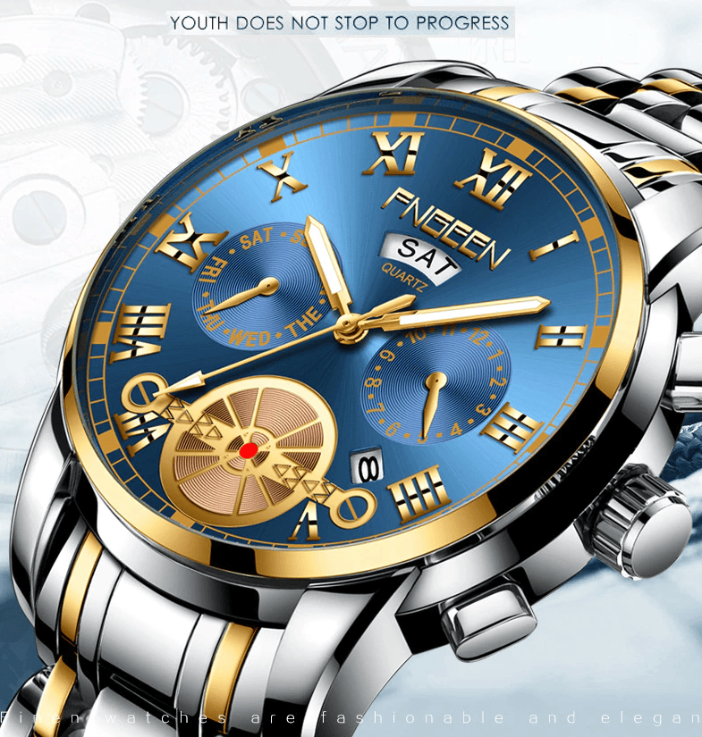 Men's Watch Relojes De Hombre Stainless Steel Quartz Classic Waterproof FNGEEN - Doylestreasures