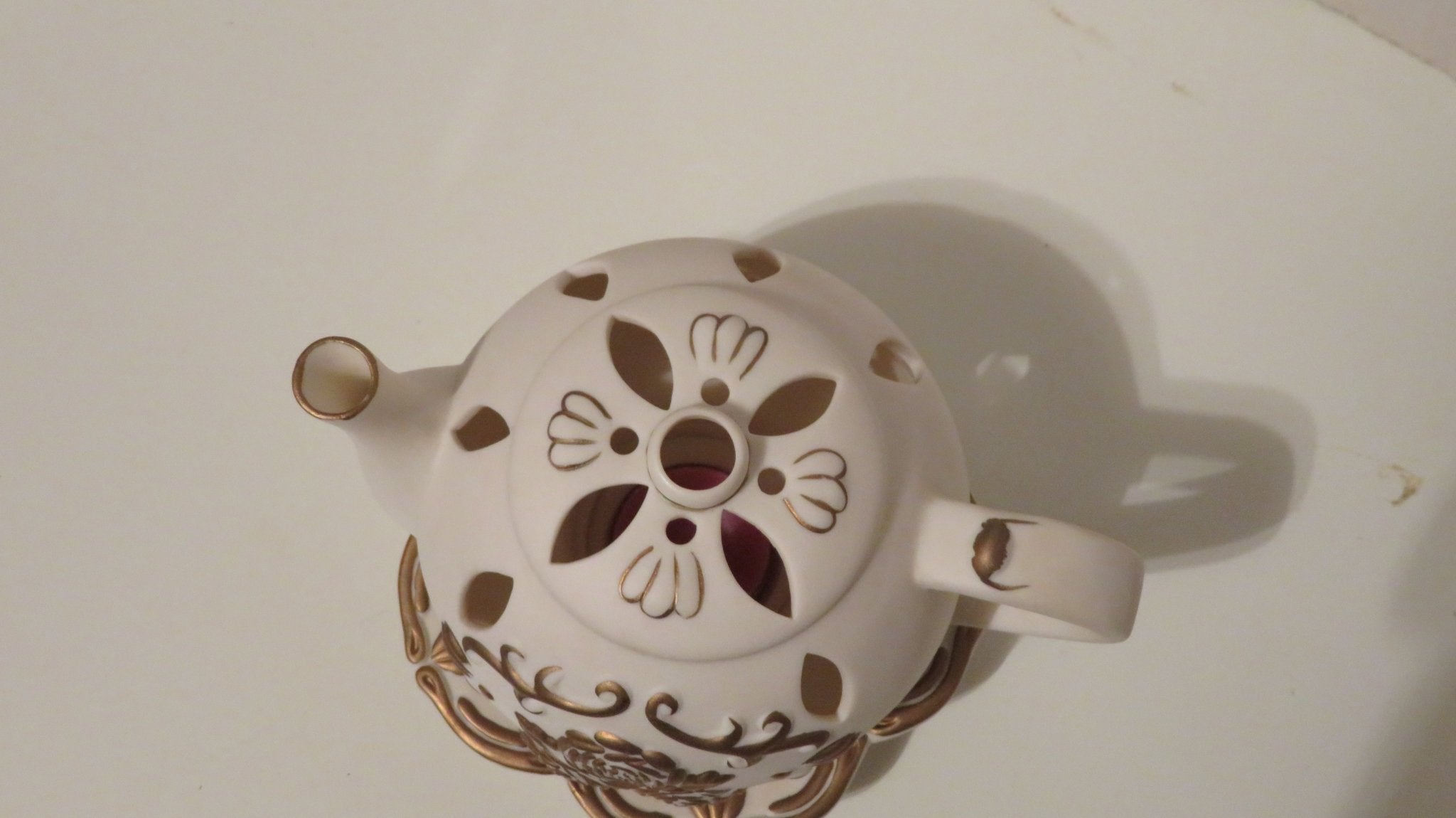 Partylite Tea Time Teapot Candle Holder Votive Lite Tealight Ivory Bisque Roses - Doylestreasures