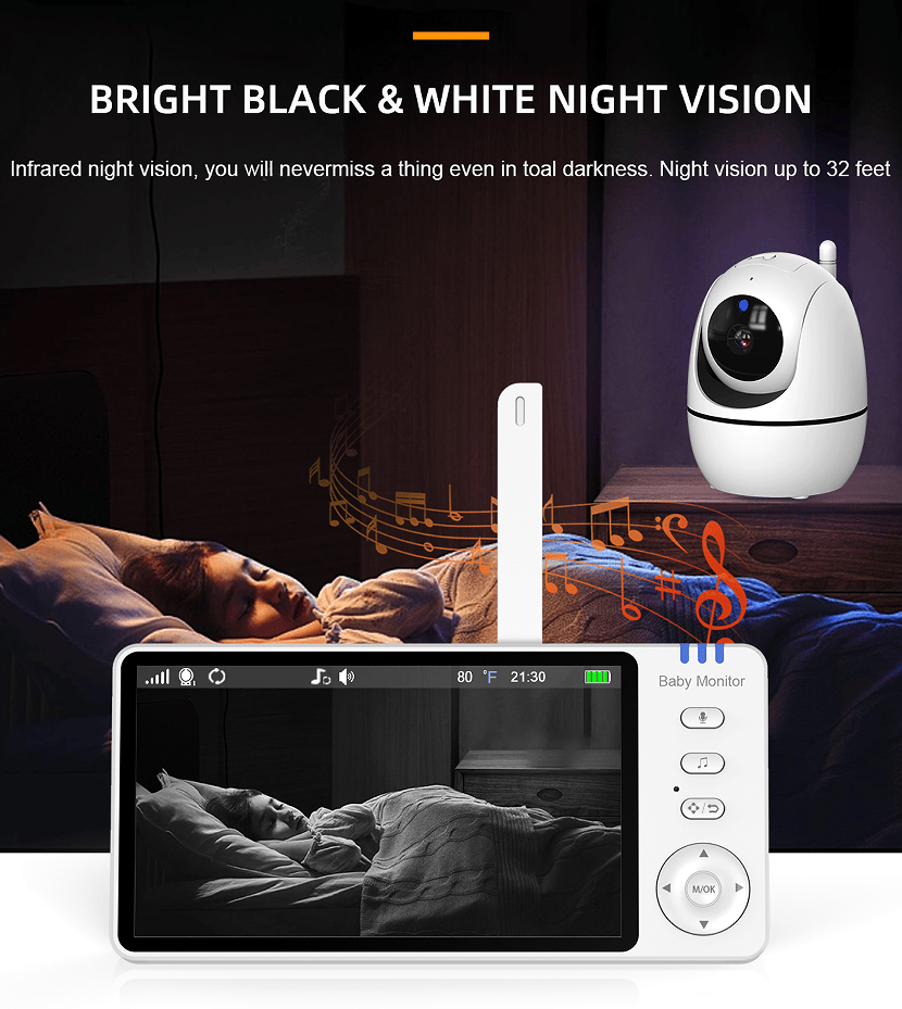 PSABM501 Baby Motion Monitor HD LCD 5 - Inch IPS Infrared Night Vision Baby Camera Bidirectional Audio HD 720P Remote Camera VOX 2.4 G Wireless Baby Phone - Doylestreasures