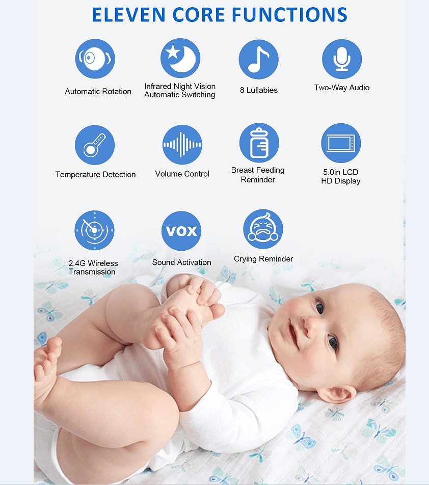PSABM501 Baby Motion Monitor HD LCD 5 - Inch IPS Infrared Night Vision Baby Camera Bidirectional Audio HD 720P Remote Camera VOX 2.4 G Wireless Baby Phone - Doylestreasures