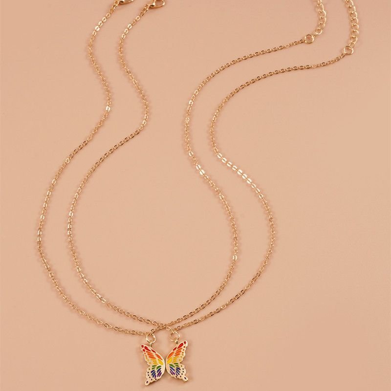 Trendy Rainbow Butterfly Pendant Necklace Set for Women Couple Pride Lgbt Tai Chi Enamel Choker Chain Party Friends Jewelry Gift - Doylestreasures