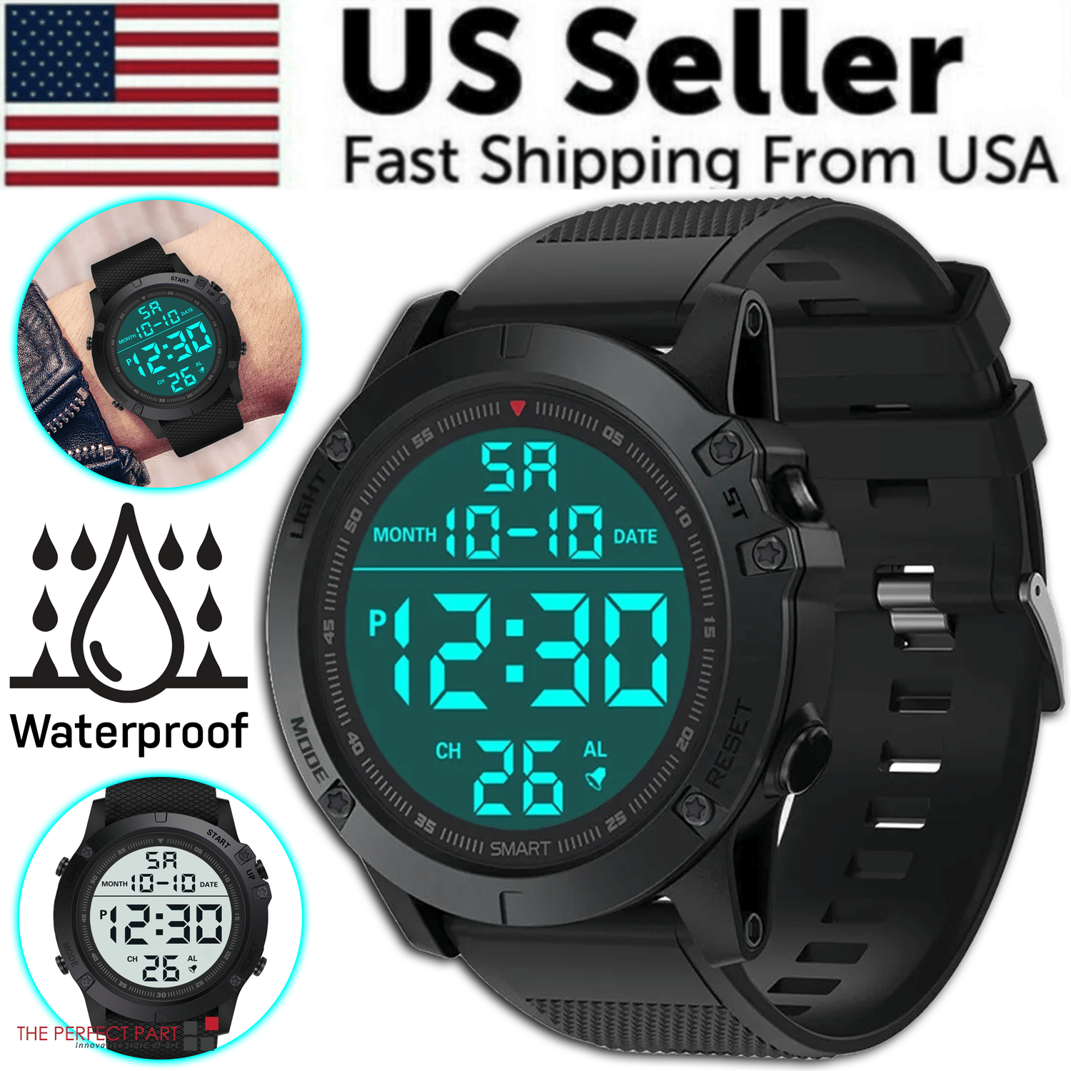 Waterproof Digital Sports Watch Military Tactical LED Backlight Wristwatch Men - Doylestreasures