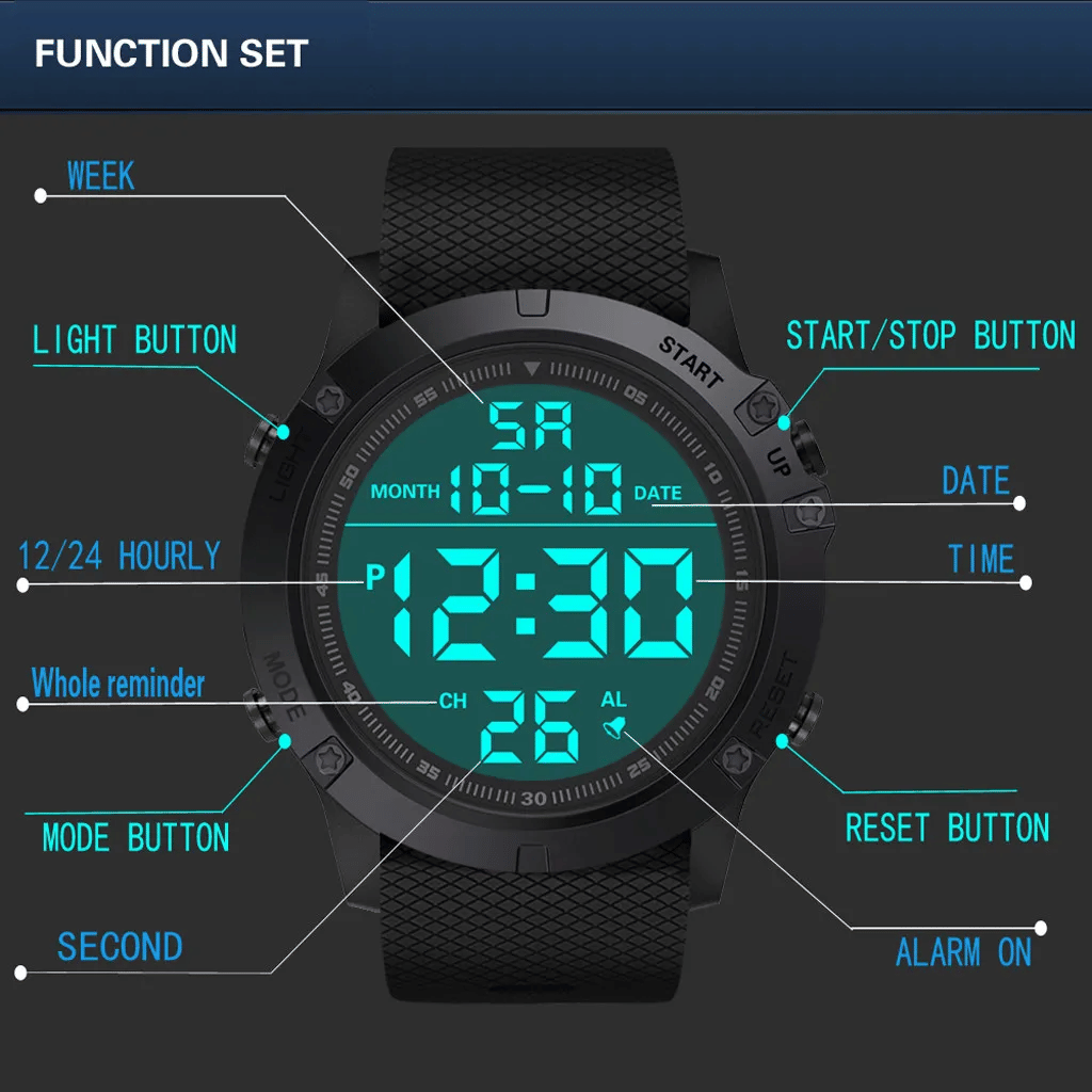Waterproof Digital Sports Watch Military Tactical LED Backlight Wristwatch Men - Doylestreasures