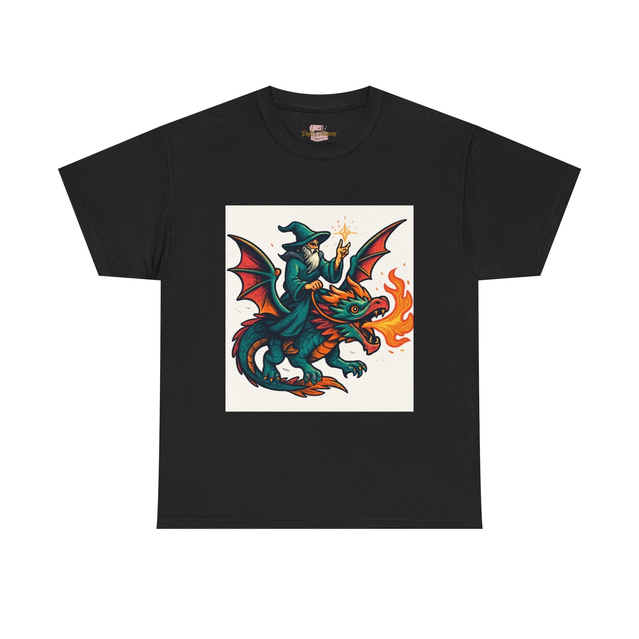 Whimsical Dragon Rider Tee | Unisex Heavy Cotton Shirt, Fantasy Apparel, Dungeons & Dragons Shirt, Unique Gift, Magical Tee - Doylestreasures