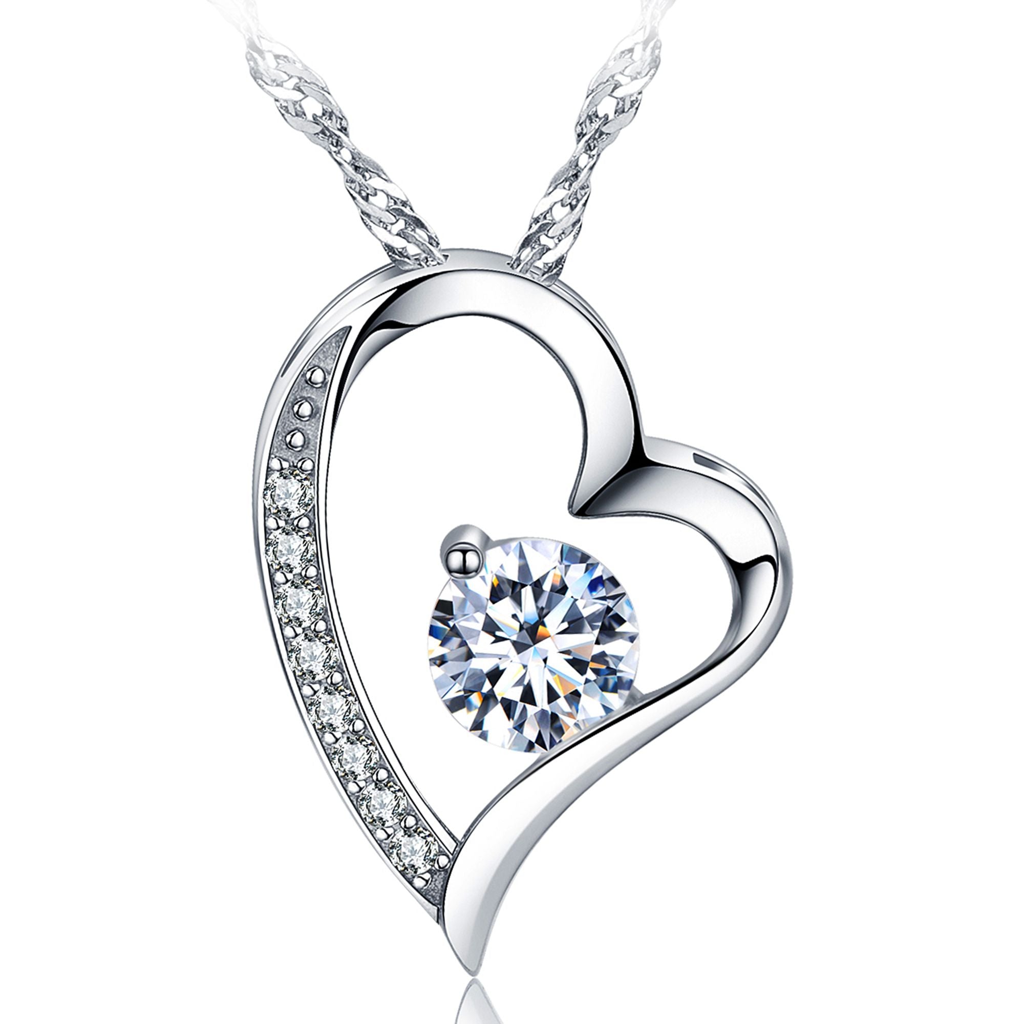 14k White Gold Filled 1.1carat Cubic Zirconia Forever Lover Heart Pendant Necklace - Doylestreasures