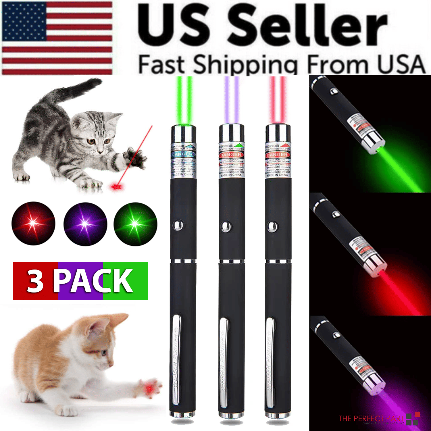 3 Packs 900Mile Laser Pointer Pen Green Blue Red Light Visible Beam Lazer - Doylestreasures