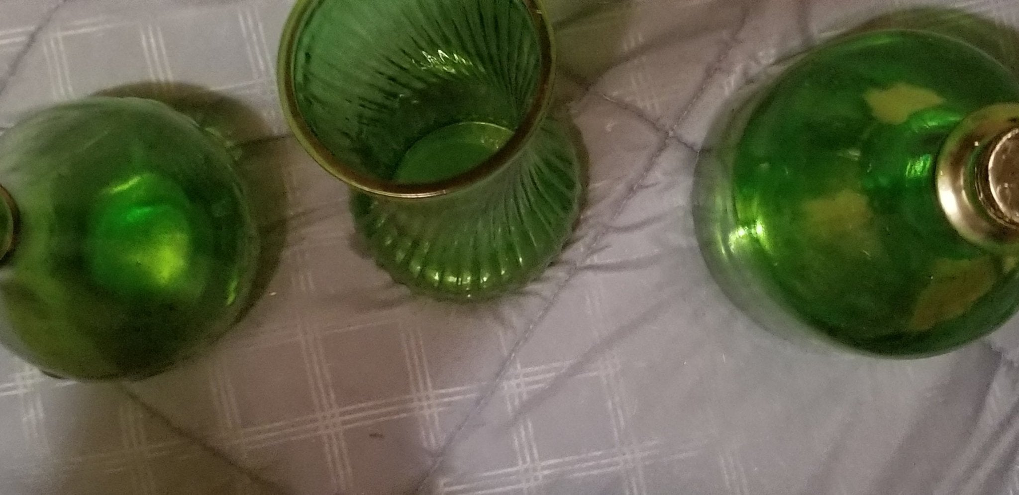 3 piece Green Milk Glass mixed lot - Doylestreasures