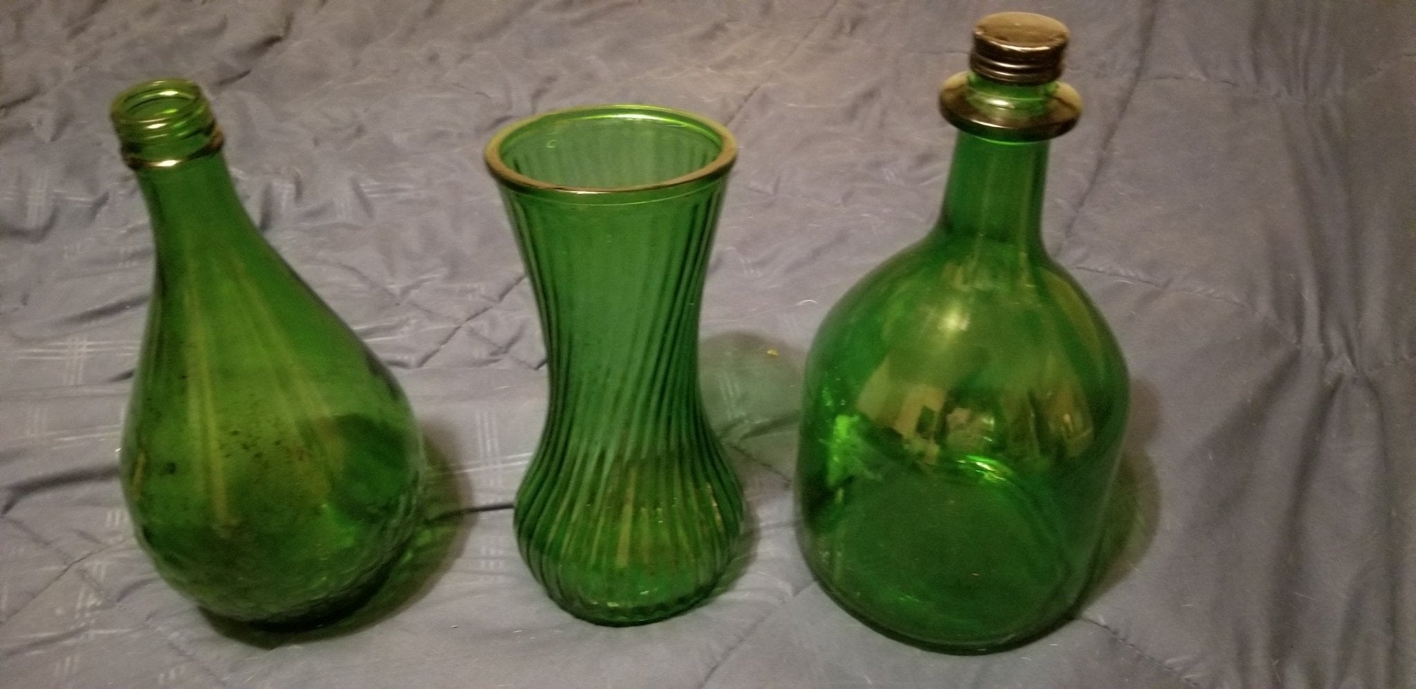 3 piece Green Milk Glass mixed lot - Doylestreasures