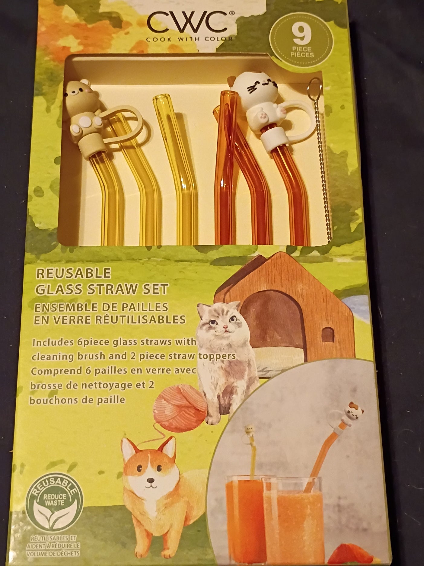 9 pcs Reuseable Glass Straw Set - Doylestreasures