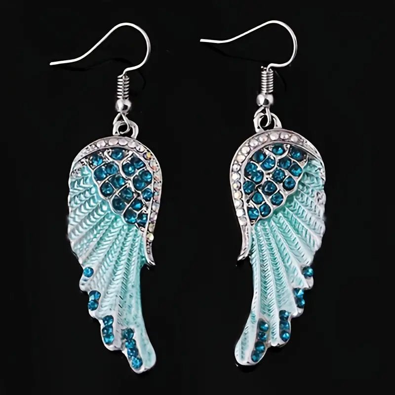 Angel Wings Inlaid Rhinestone Dangle Earrings - Doylestreasures