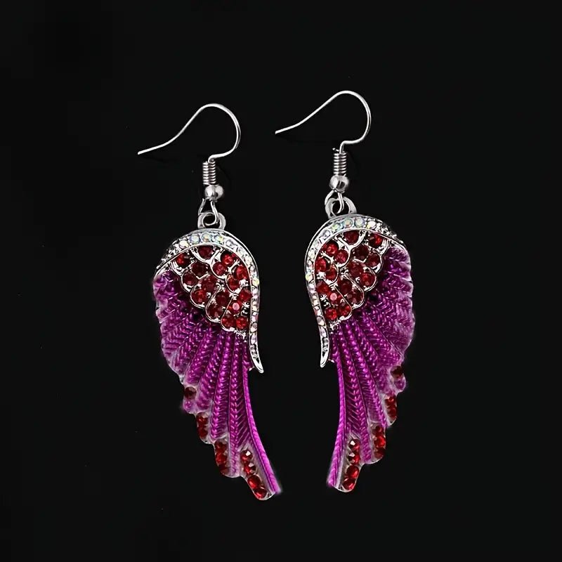 Angel Wings Inlaid Rhinestone Dangle Earrings - Doylestreasures