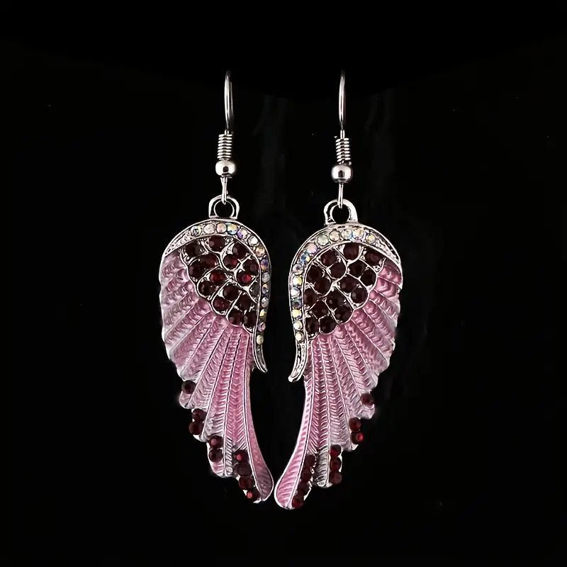 Angel Wings Inlaid Rhinestone Dangle Earrings - Doylestreasures