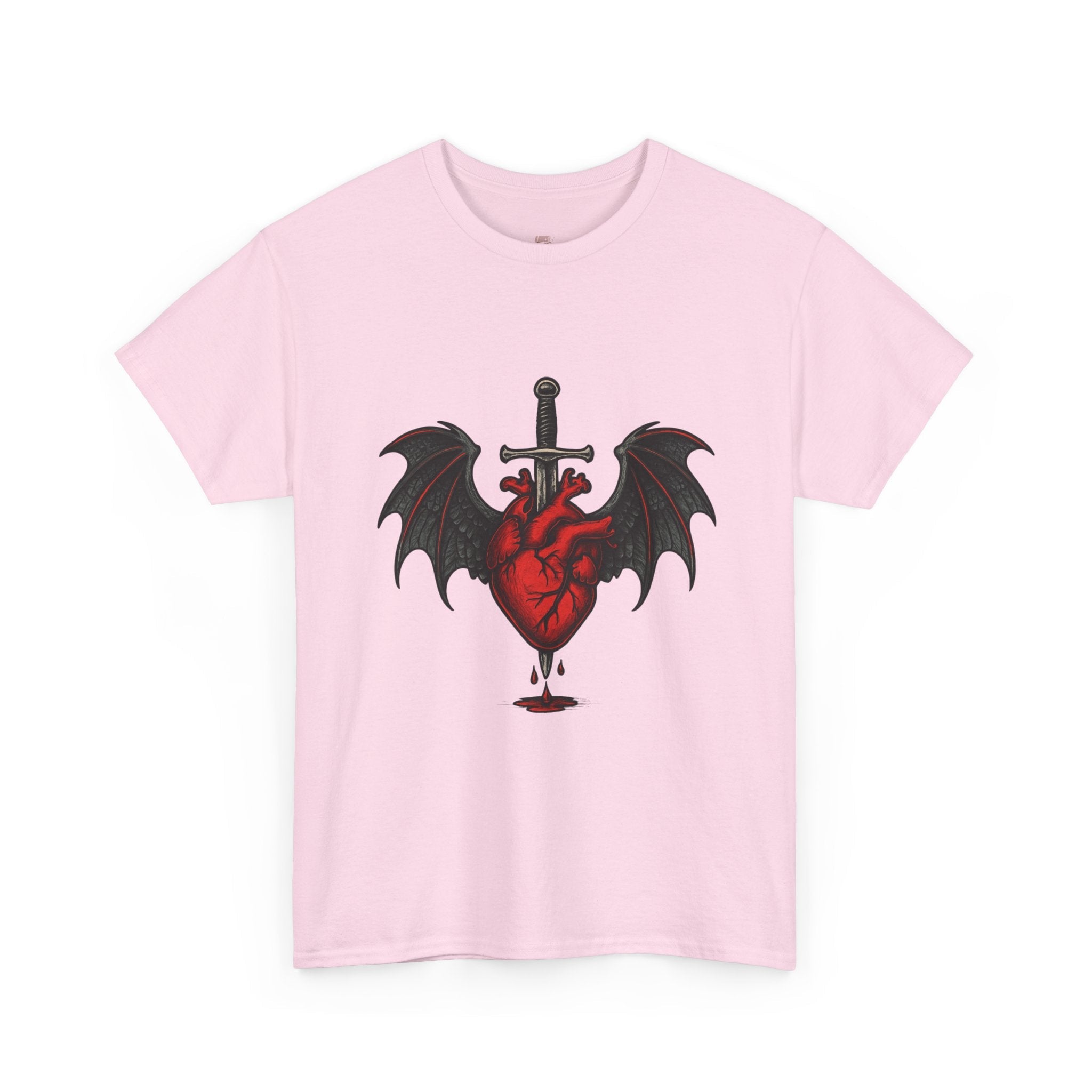 Dragon Heart and Sword Graphic Tee, Unisex Heavy Cotton Tee, Gothic T-Shirt, Alternative Fashion, Gift for Him/Her/Teens - Doylestreasures