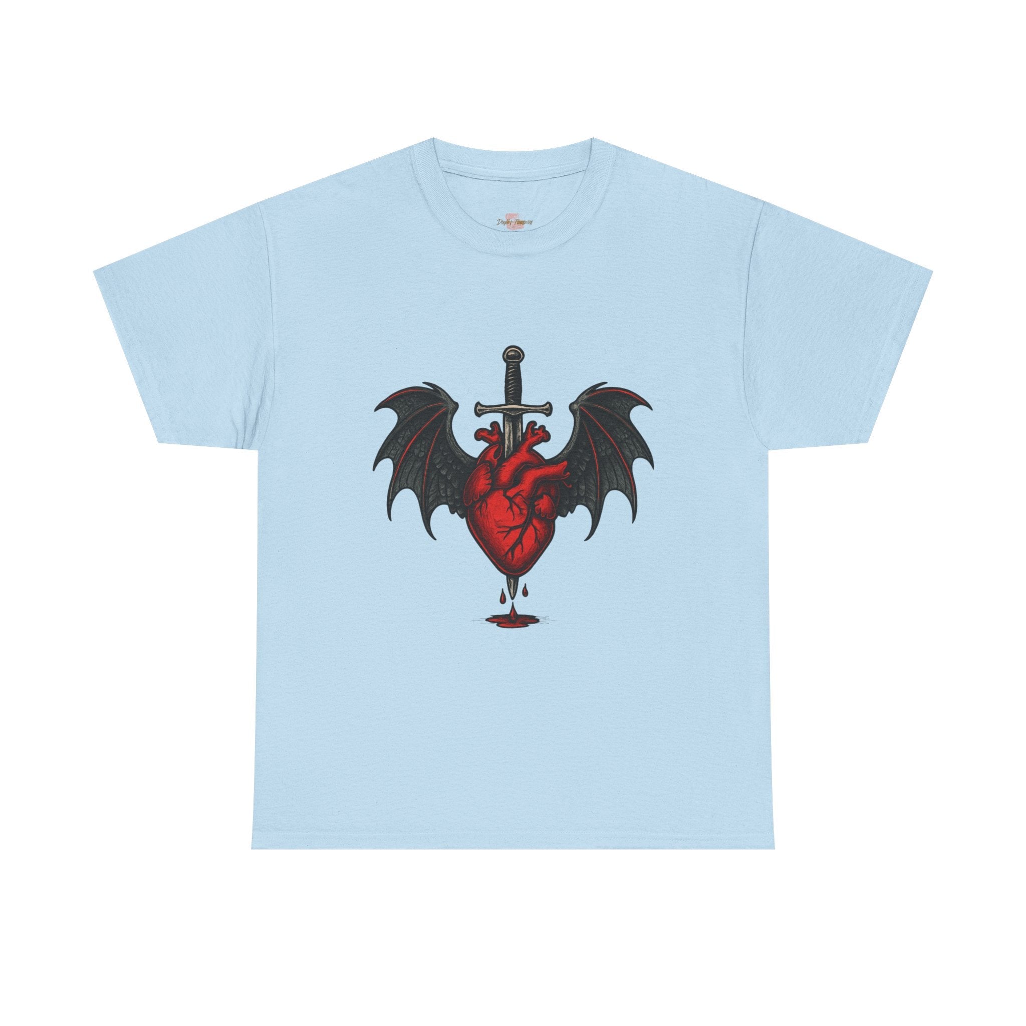 Dragon Heart and Sword Graphic Tee, Unisex Heavy Cotton Tee, Gothic T-Shirt, Alternative Fashion, Gift for Him/Her/Teens - Doylestreasures