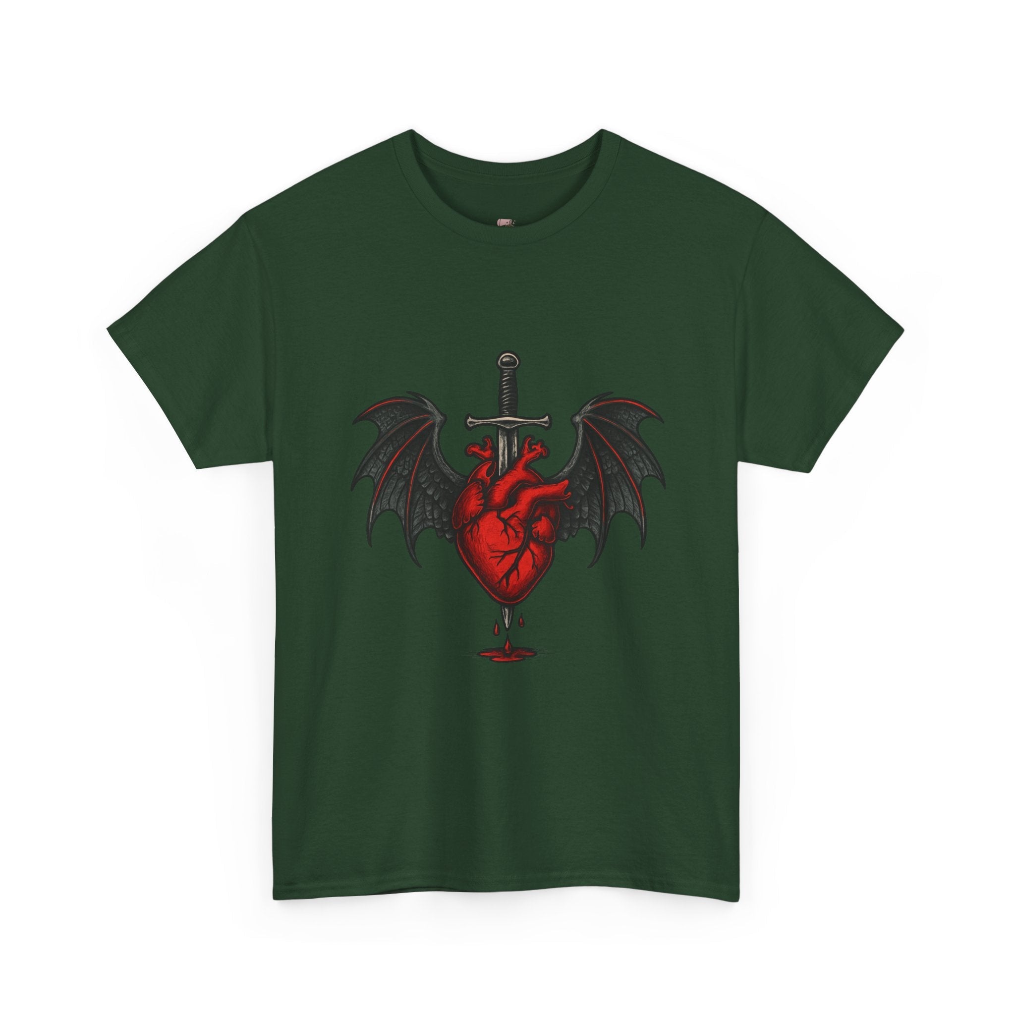Dragon Heart and Sword Graphic Tee, Unisex Heavy Cotton Tee, Gothic T-Shirt, Alternative Fashion, Gift for Him/Her/Teens - Doylestreasures