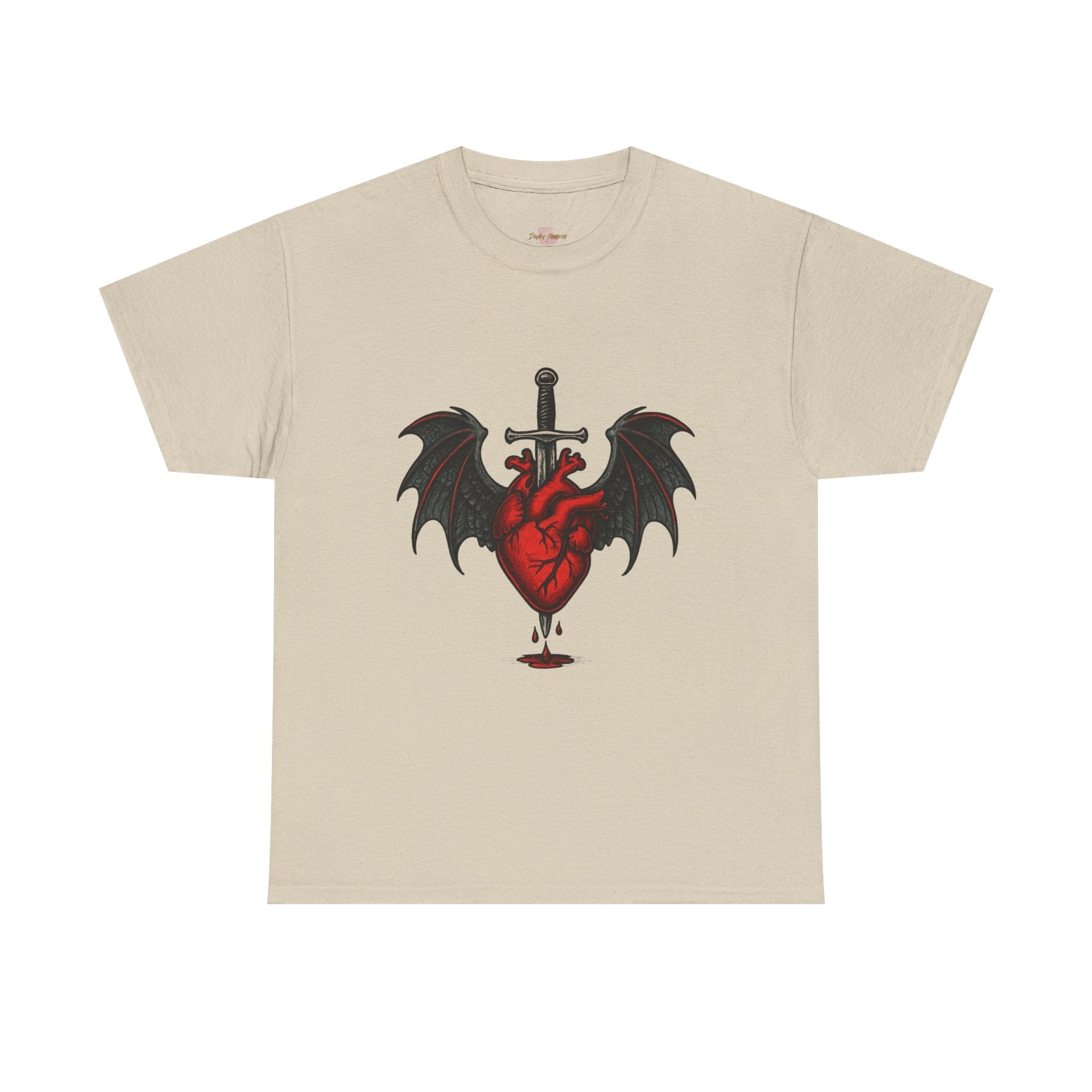 Dragon Heart and Sword Graphic Tee, Unisex Heavy Cotton Tee, Gothic T-Shirt, Alternative Fashion, Gift for Him/Her/Teens - Doylestreasures
