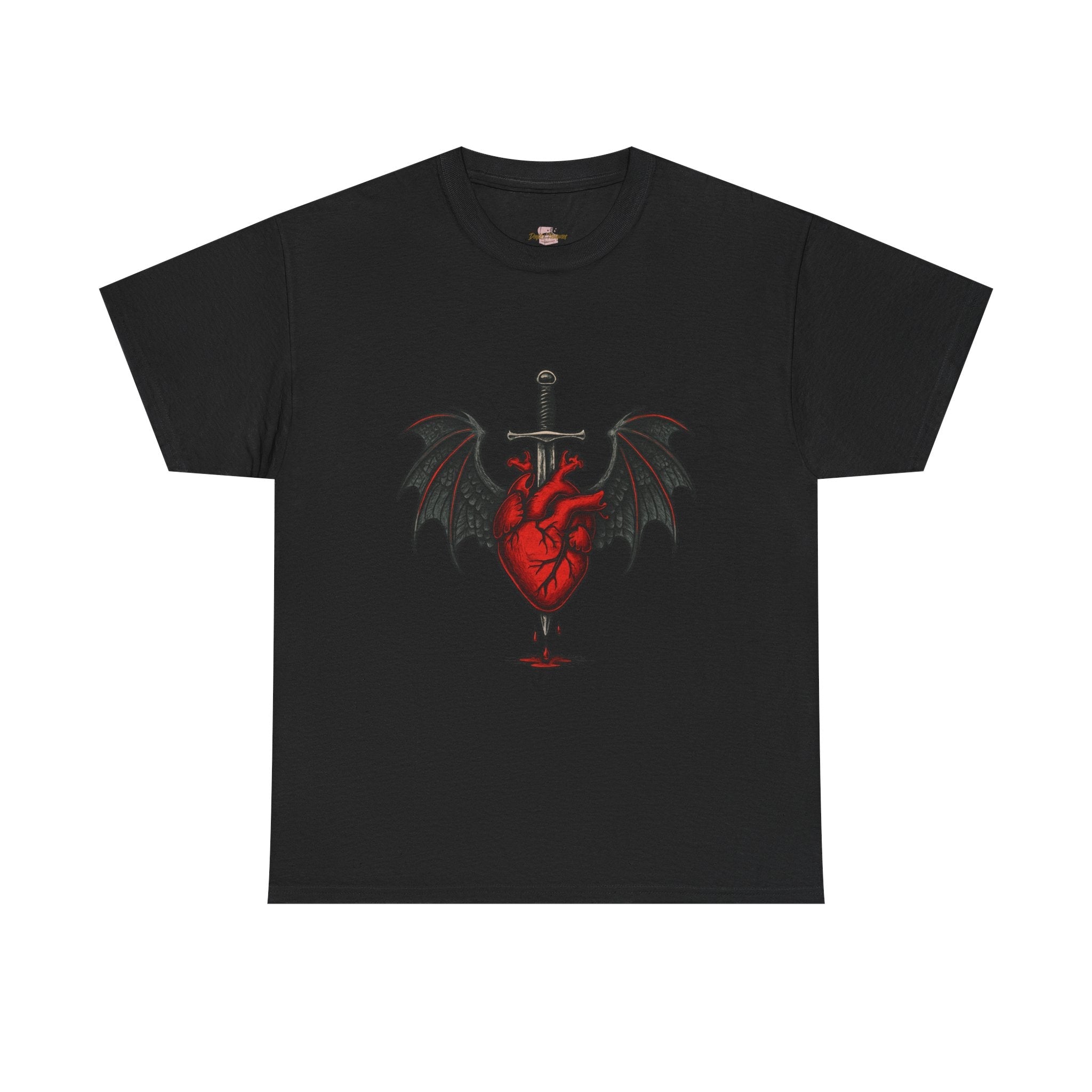 Dragon Heart and Sword Graphic Tee, Unisex Heavy Cotton Tee, Gothic T-Shirt, Alternative Fashion, Gift for Him/Her/Teens - Doylestreasures
