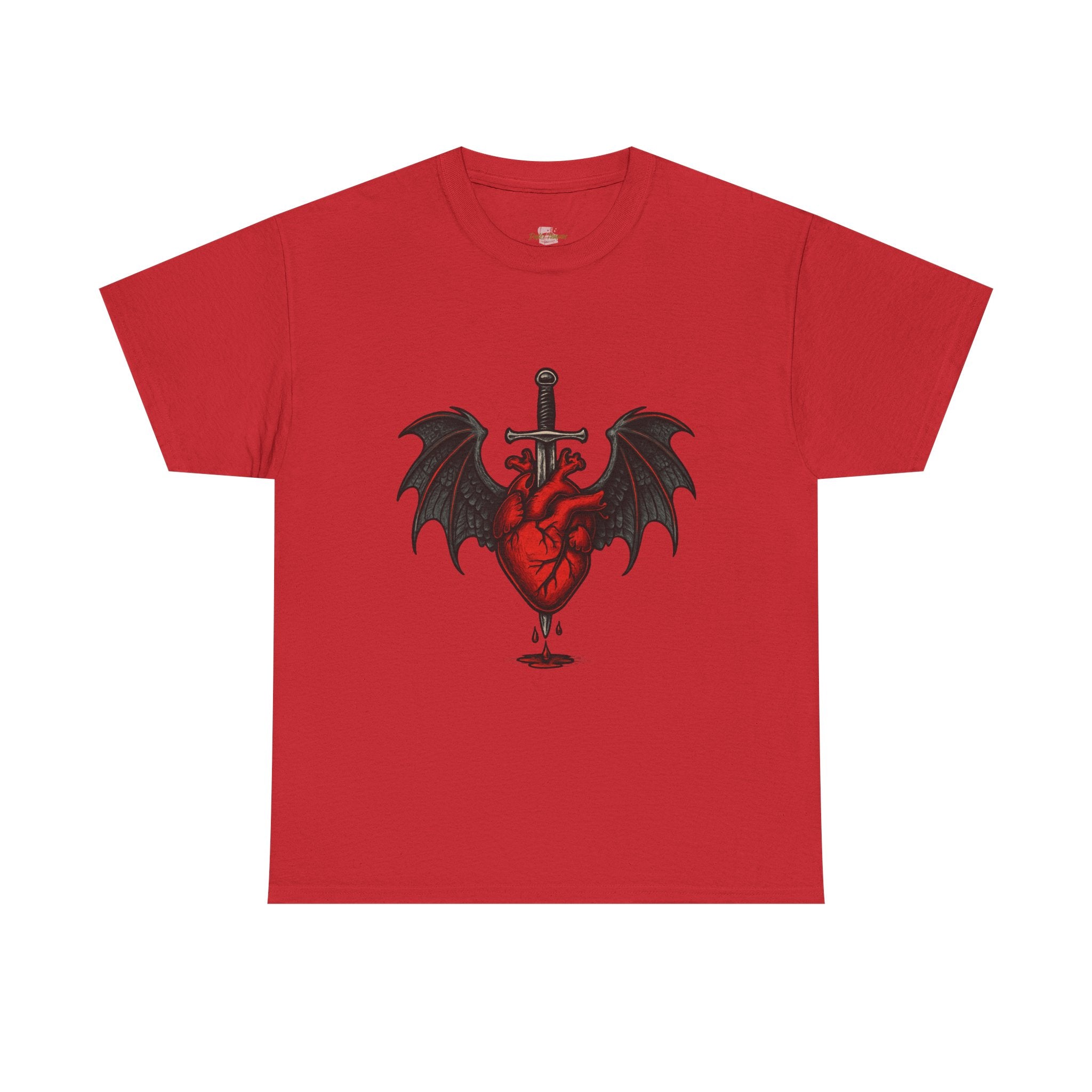 Dragon Heart and Sword Graphic Tee, Unisex Heavy Cotton Tee, Gothic T-Shirt, Alternative Fashion, Gift for Him/Her/Teens - Doylestreasures
