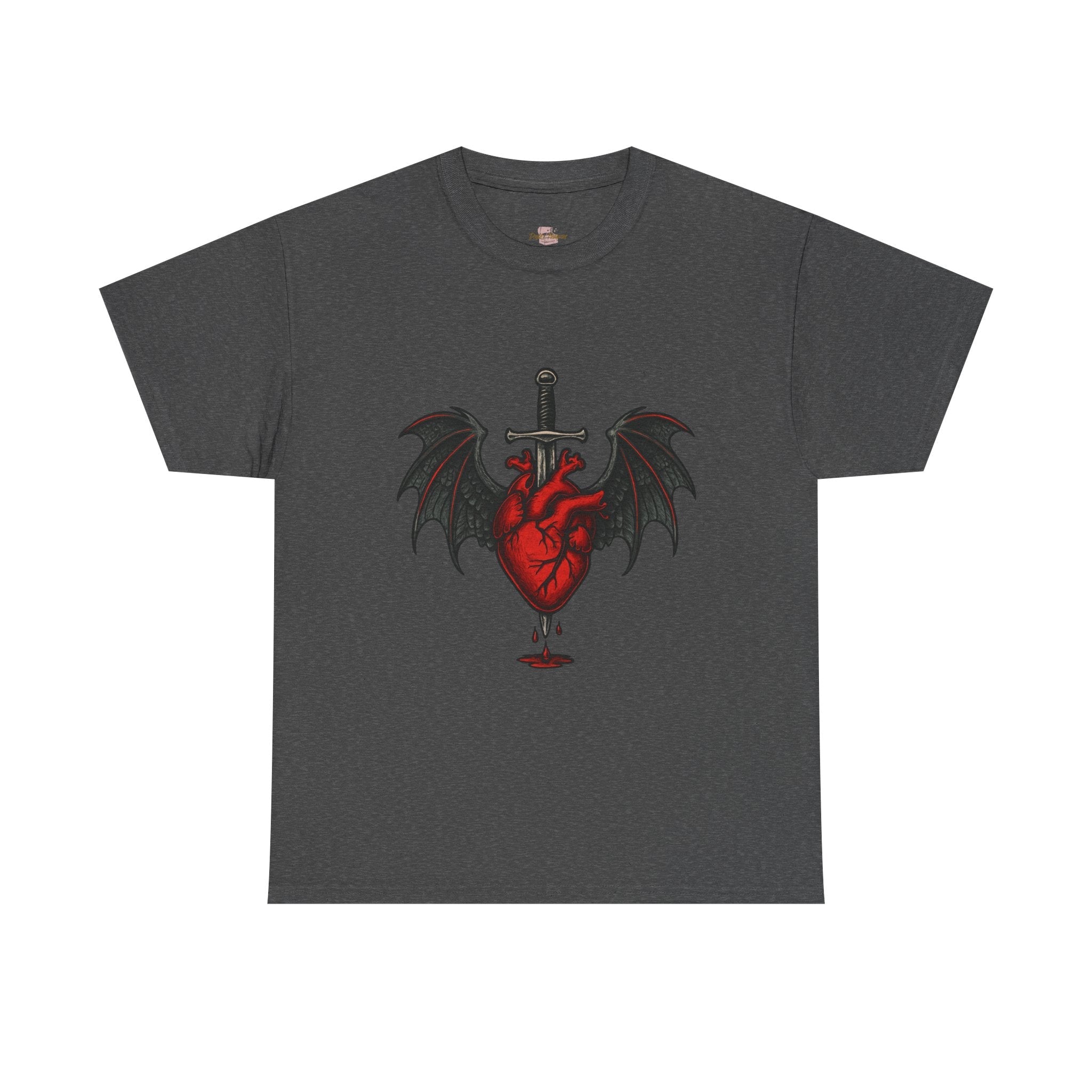 Dragon Heart and Sword Graphic Tee, Unisex Heavy Cotton Tee, Gothic T-Shirt, Alternative Fashion, Gift for Him/Her/Teens - Doylestreasures