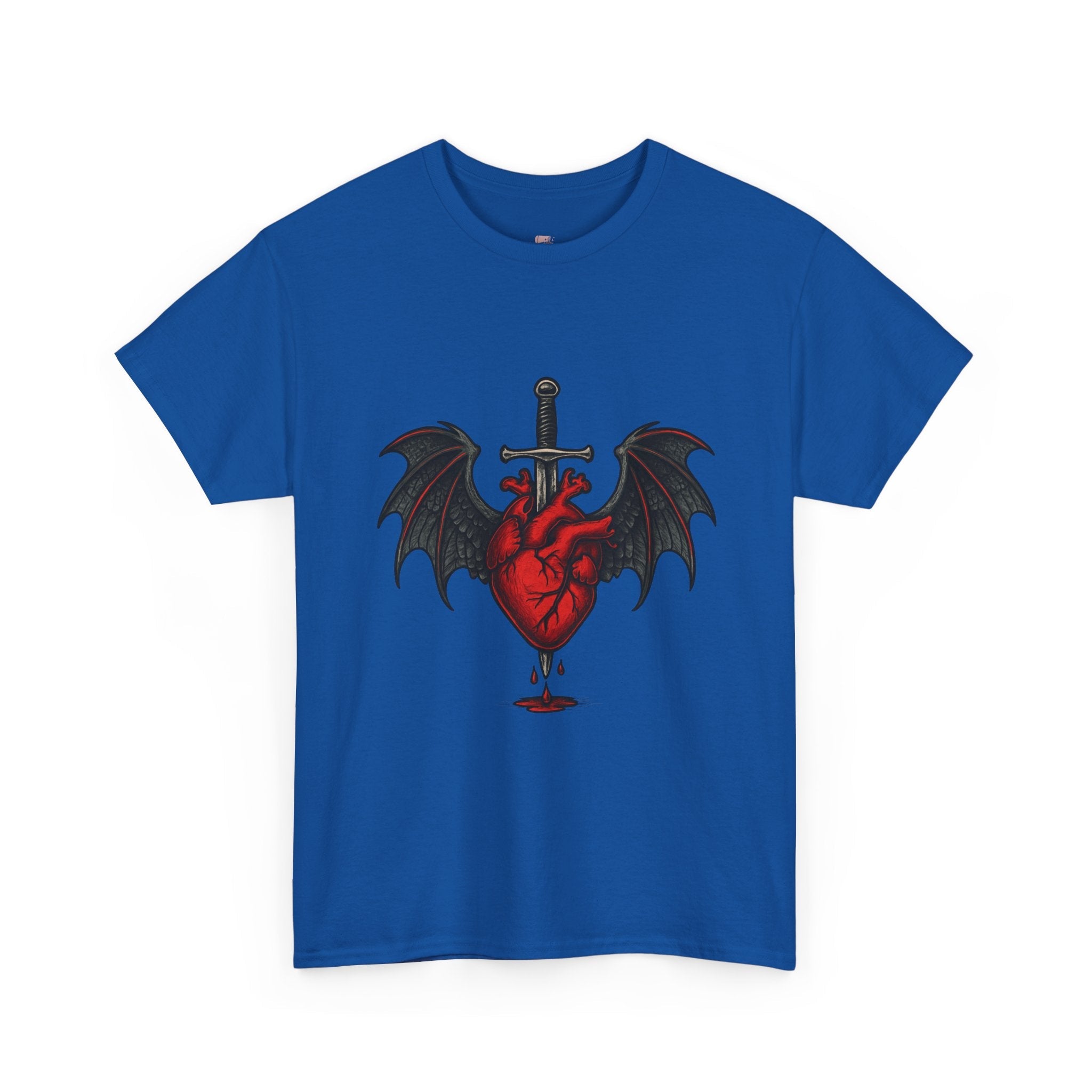 Dragon Heart and Sword Graphic Tee, Unisex Heavy Cotton Tee, Gothic T-Shirt, Alternative Fashion, Gift for Him/Her/Teens - Doylestreasures