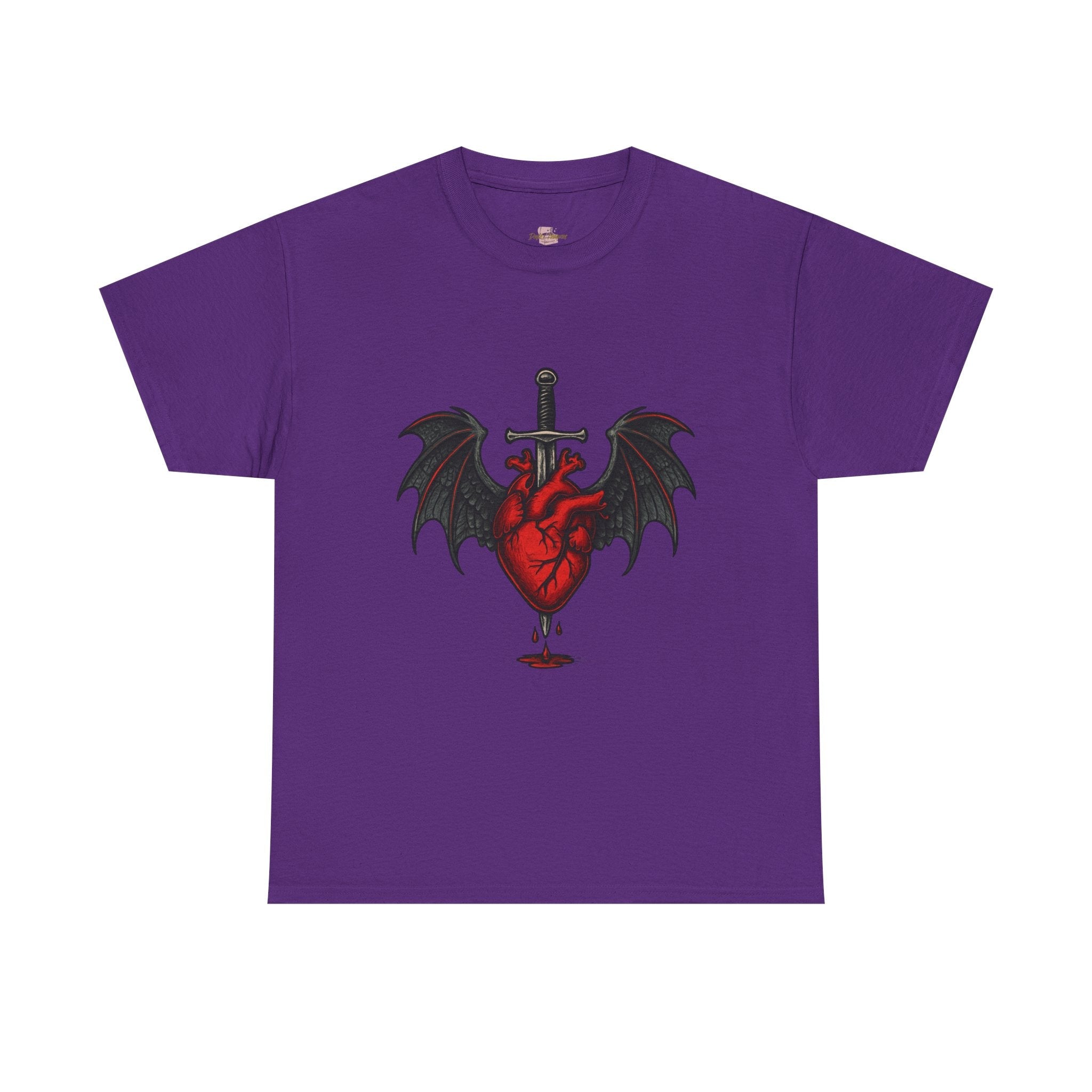 Dragon Heart and Sword Graphic Tee, Unisex Heavy Cotton Tee, Gothic T-Shirt, Alternative Fashion, Gift for Him/Her/Teens - Doylestreasures