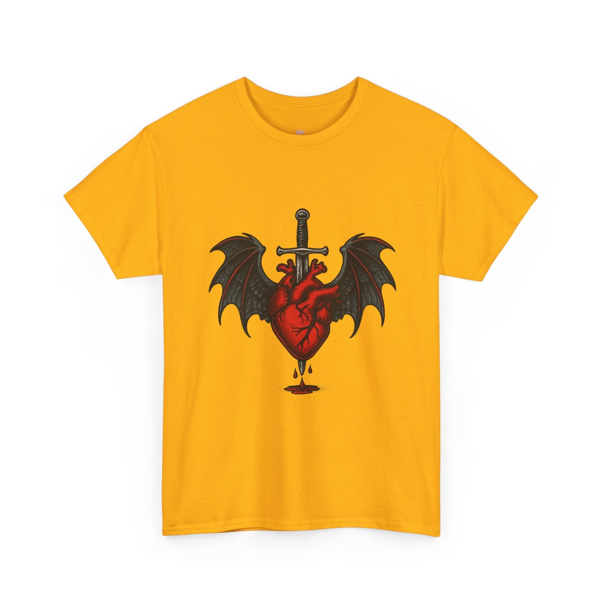 Dragon Heart and Sword Graphic Tee, Unisex Heavy Cotton Tee, Gothic T-Shirt, Alternative Fashion, Gift for Him/Her/Teens - Doylestreasures