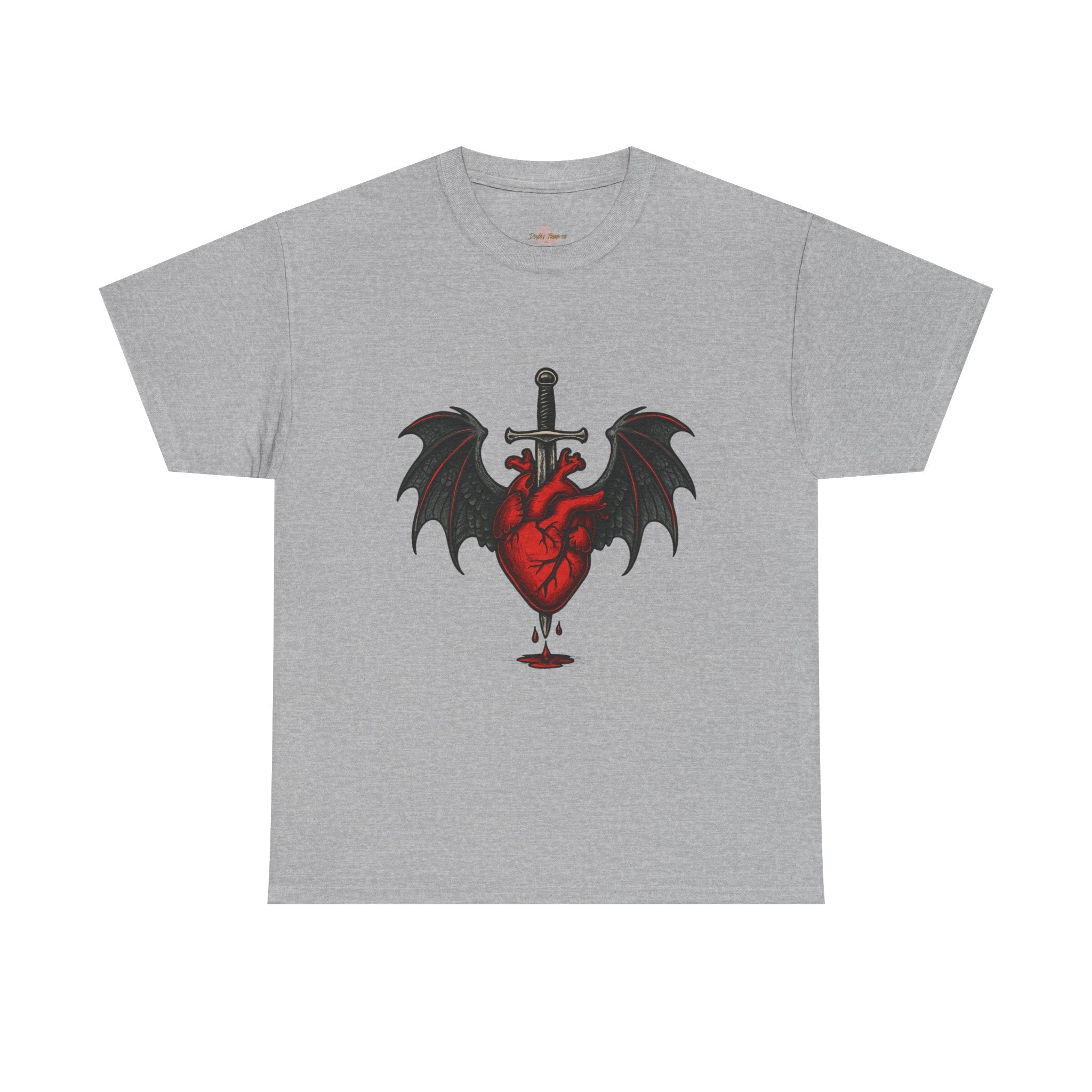 Dragon Heart and Sword Graphic Tee, Unisex Heavy Cotton Tee, Gothic T-Shirt, Alternative Fashion, Gift for Him/Her/Teens - Doylestreasures