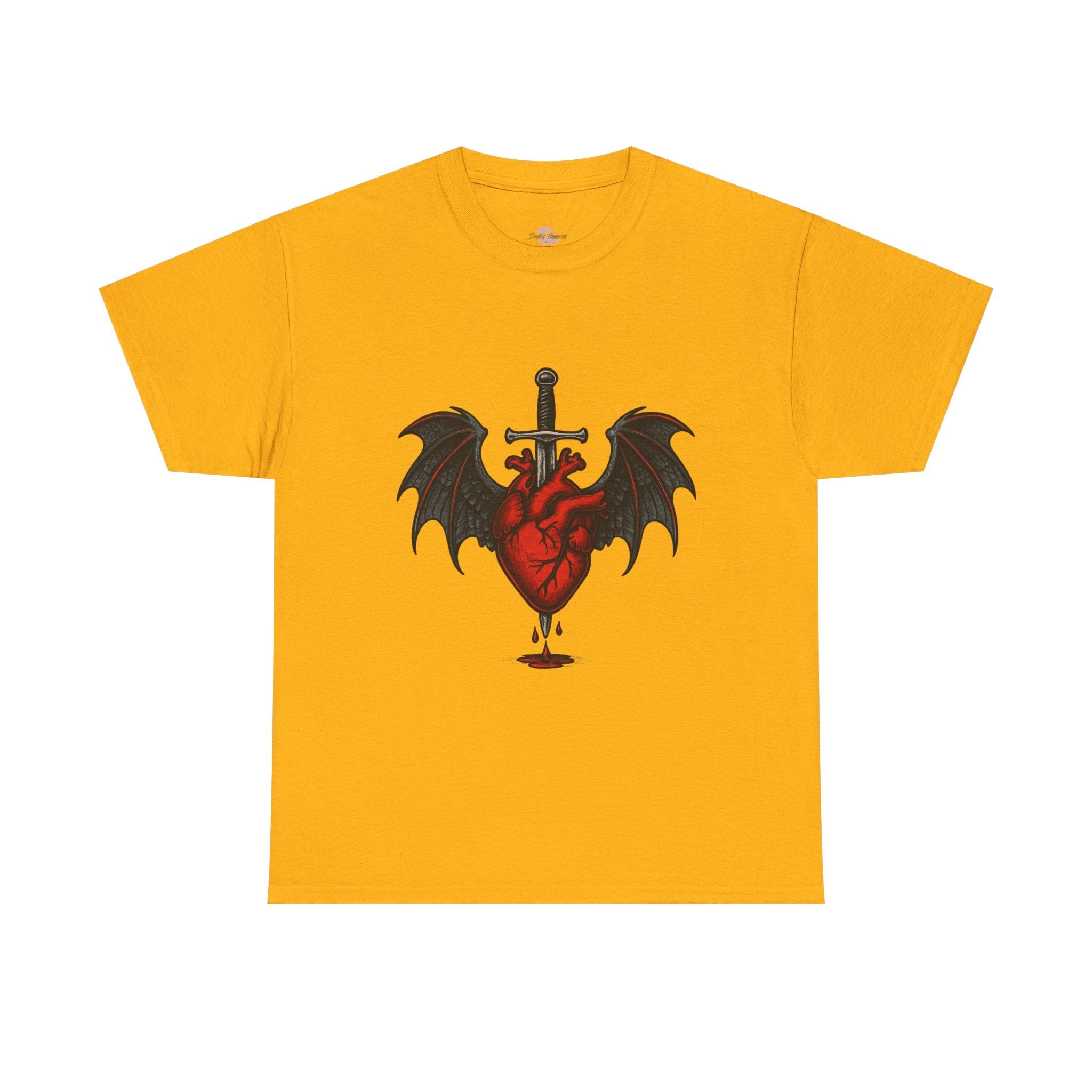 Dragon Heart and Sword Graphic Tee, Unisex Heavy Cotton Tee, Gothic T-Shirt, Alternative Fashion, Gift for Him/Her/Teens - Doylestreasures