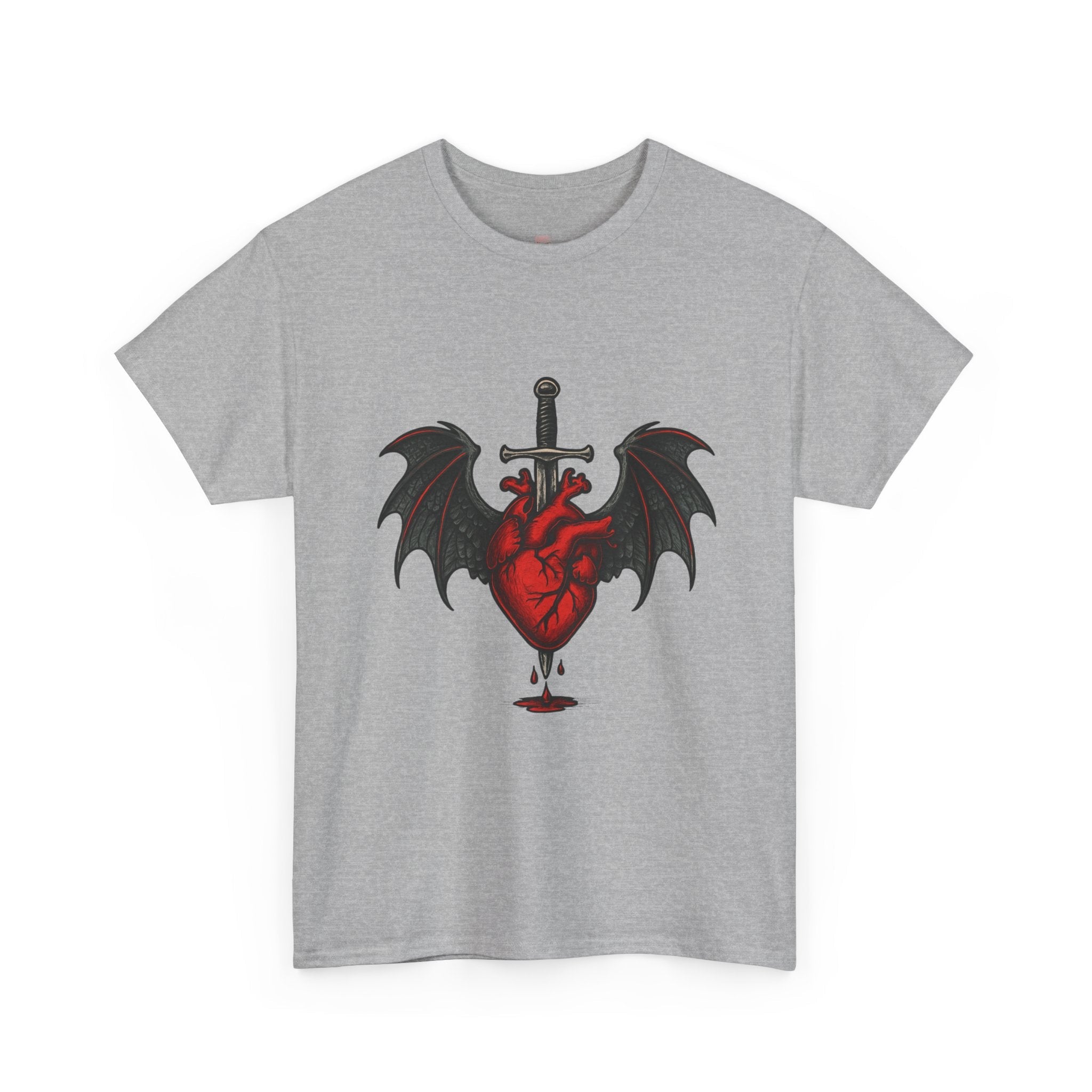 Dragon Heart and Sword Graphic Tee, Unisex Heavy Cotton Tee, Gothic T-Shirt, Alternative Fashion, Gift for Him/Her/Teens - Doylestreasures