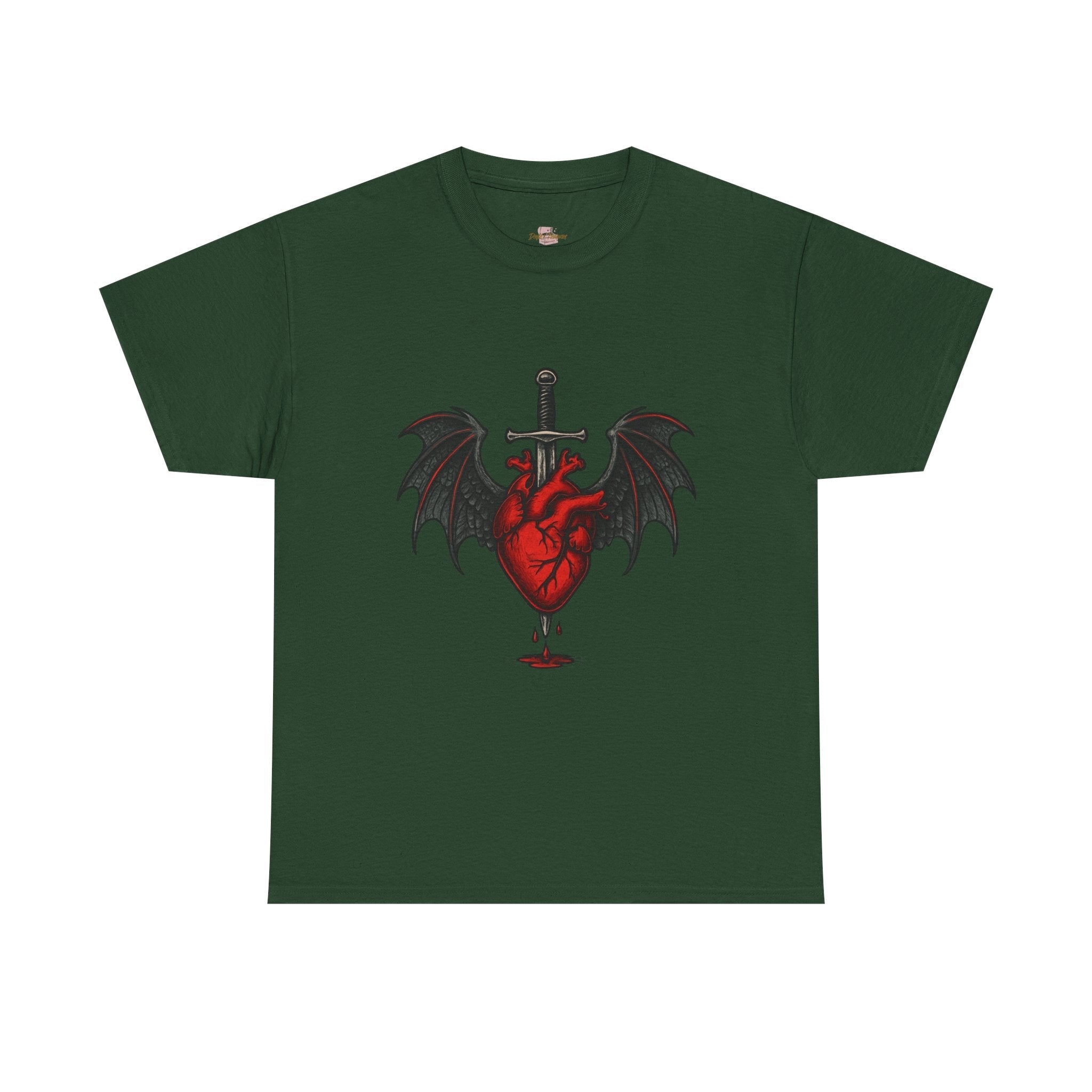 Dragon Heart and Sword Graphic Tee, Unisex Heavy Cotton Tee, Gothic T-Shirt, Alternative Fashion, Gift for Him/Her/Teens - Doylestreasures