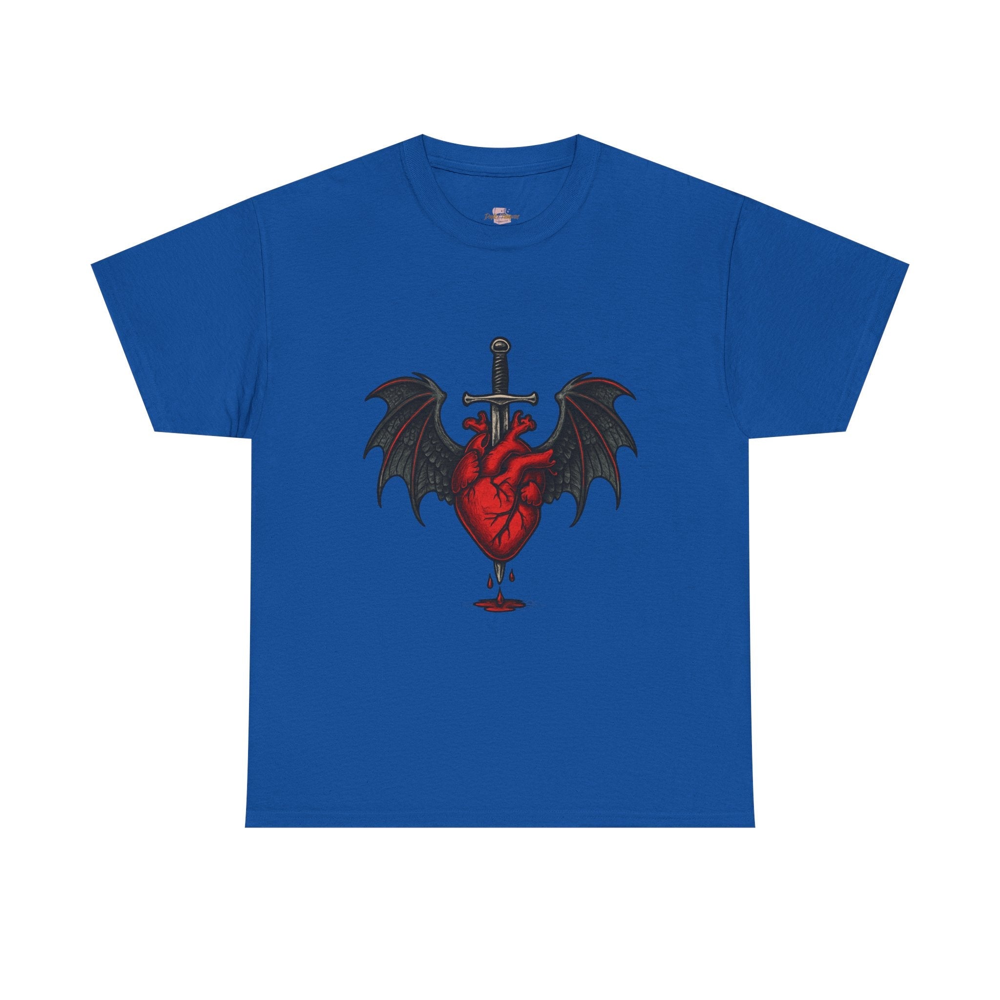 Dragon Heart and Sword Graphic Tee, Unisex Heavy Cotton Tee, Gothic T-Shirt, Alternative Fashion, Gift for Him/Her/Teens - Doylestreasures