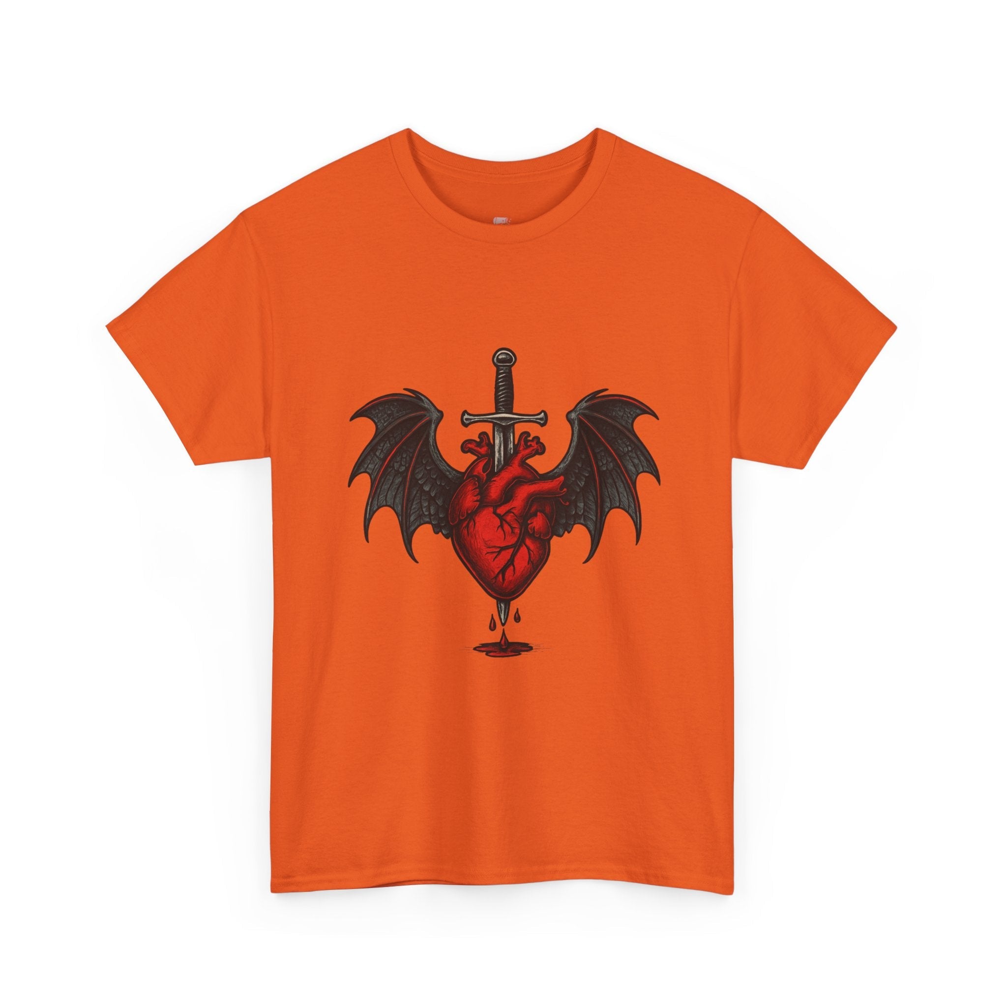 Dragon Heart and Sword Graphic Tee, Unisex Heavy Cotton Tee, Gothic T-Shirt, Alternative Fashion, Gift for Him/Her/Teens - Doylestreasures