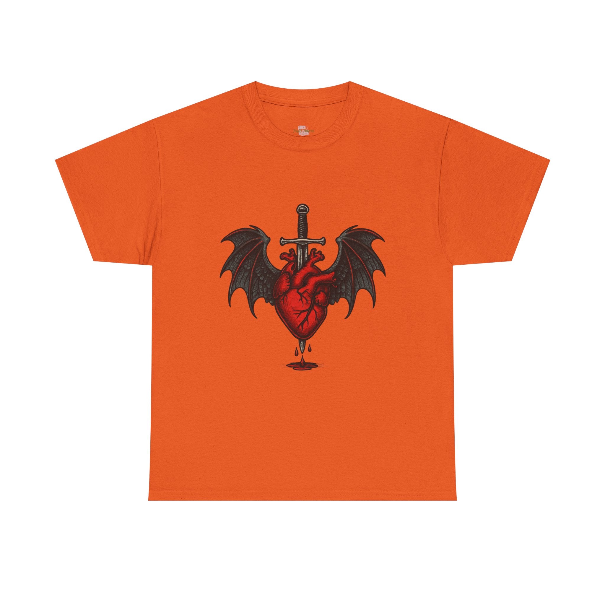 Dragon Heart and Sword Graphic Tee, Unisex Heavy Cotton Tee, Gothic T-Shirt, Alternative Fashion, Gift for Him/Her/Teens - Doylestreasures