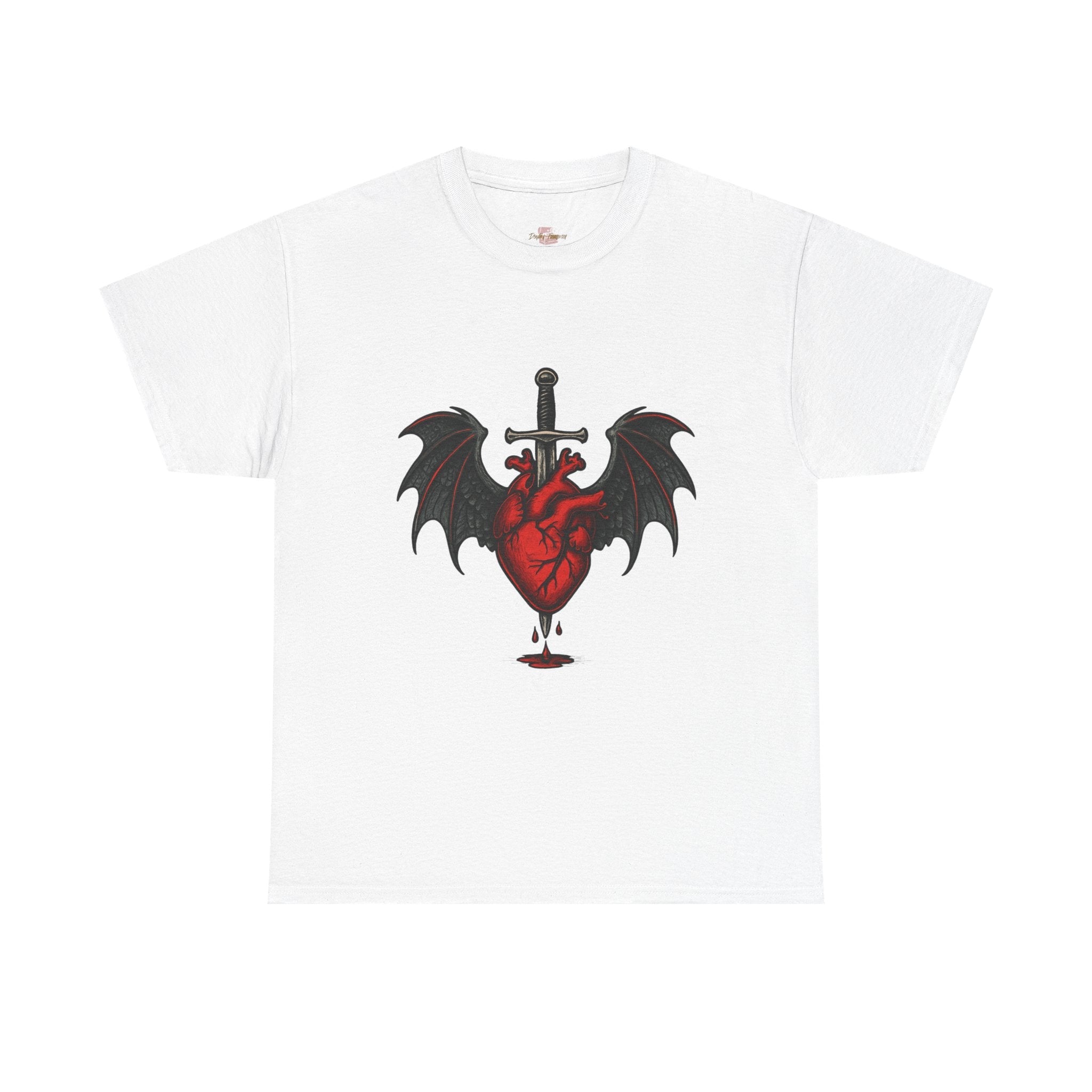 Dragon Heart and Sword Graphic Tee, Unisex Heavy Cotton Tee, Gothic T-Shirt, Alternative Fashion, Gift for Him/Her/Teens - Doylestreasures