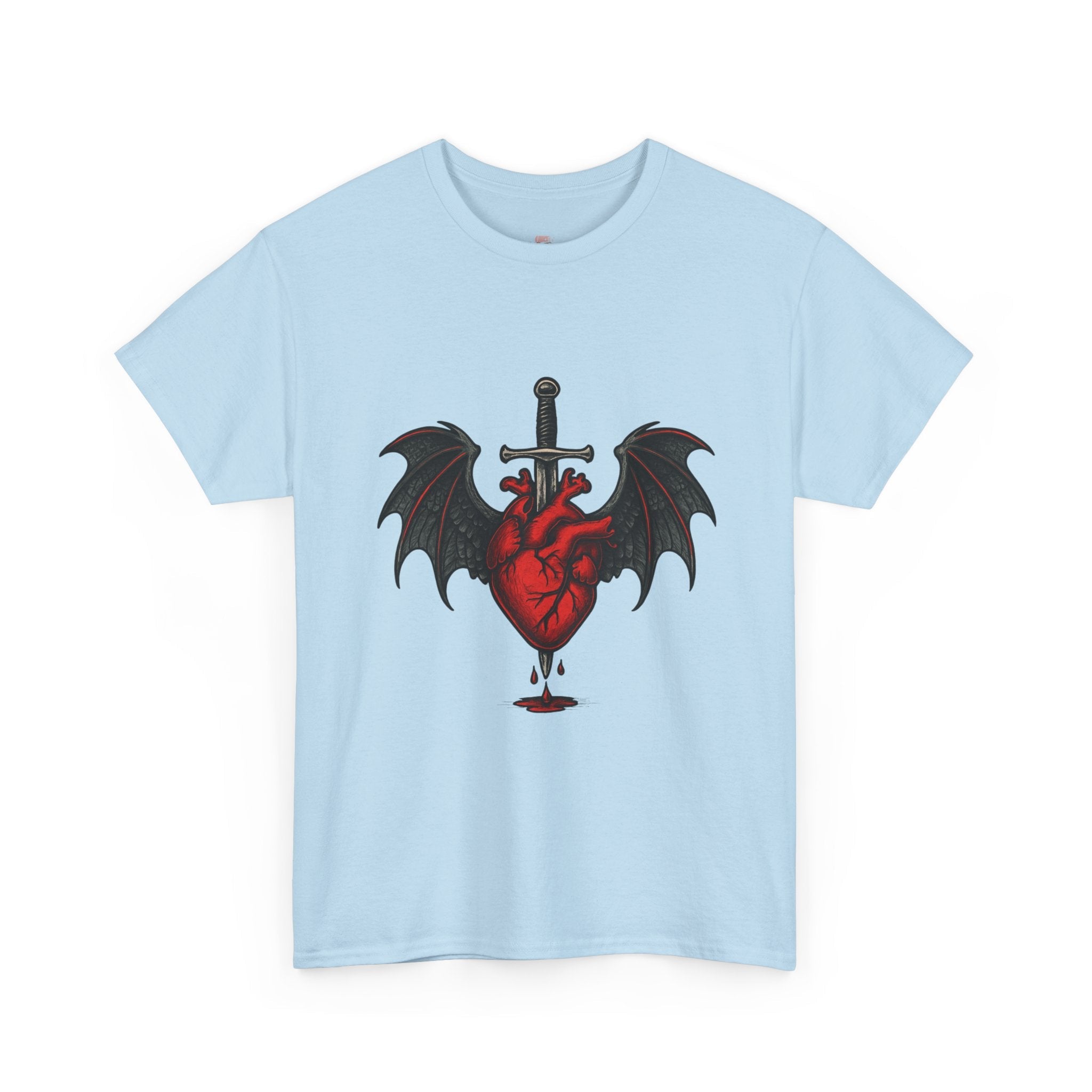 Dragon Heart and Sword Graphic Tee, Unisex Heavy Cotton Tee, Gothic T-Shirt, Alternative Fashion, Gift for Him/Her/Teens - Doylestreasures