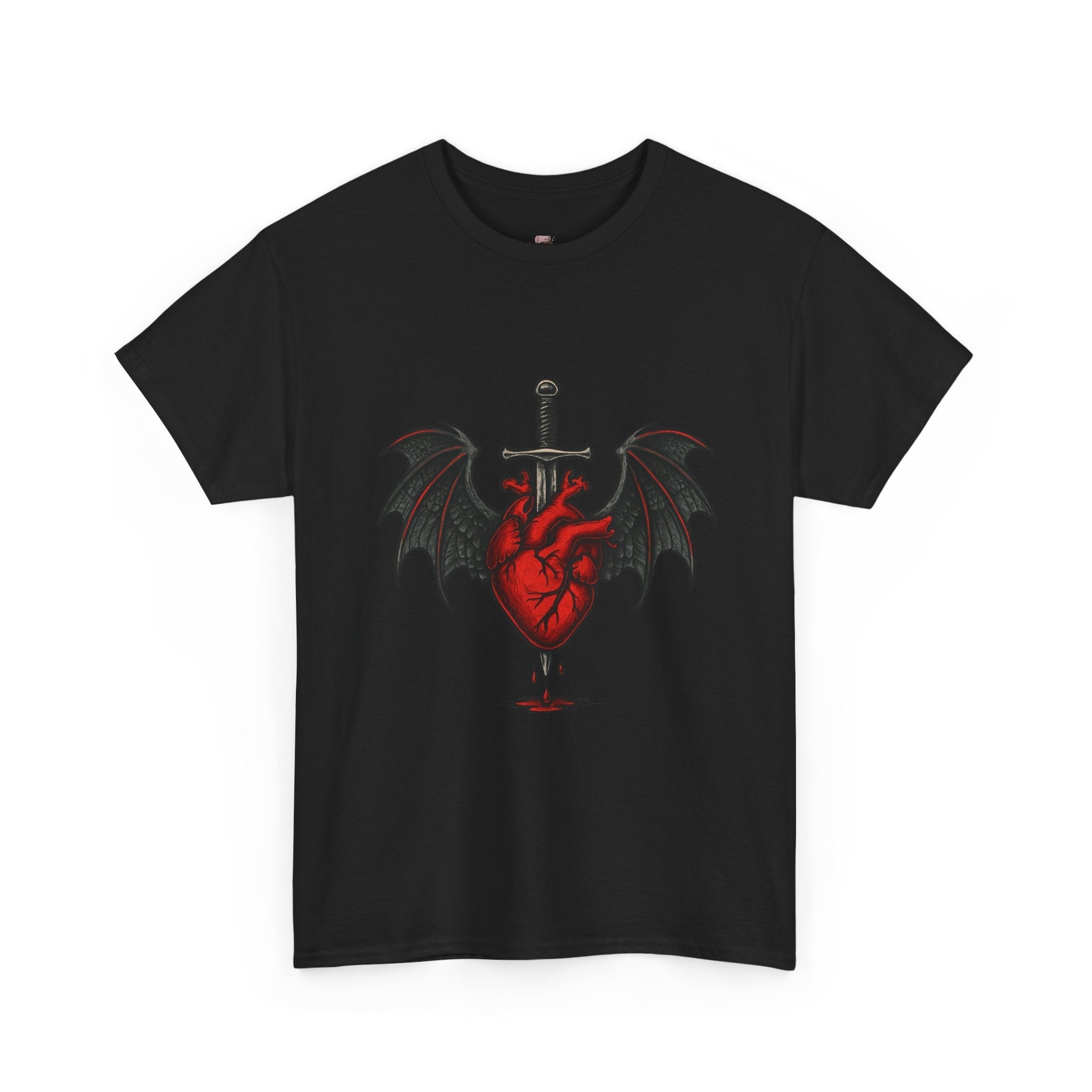 Dragon Heart and Sword Graphic Tee, Unisex Heavy Cotton Tee, Gothic T-Shirt, Alternative Fashion, Gift for Him/Her/Teens - Doylestreasures