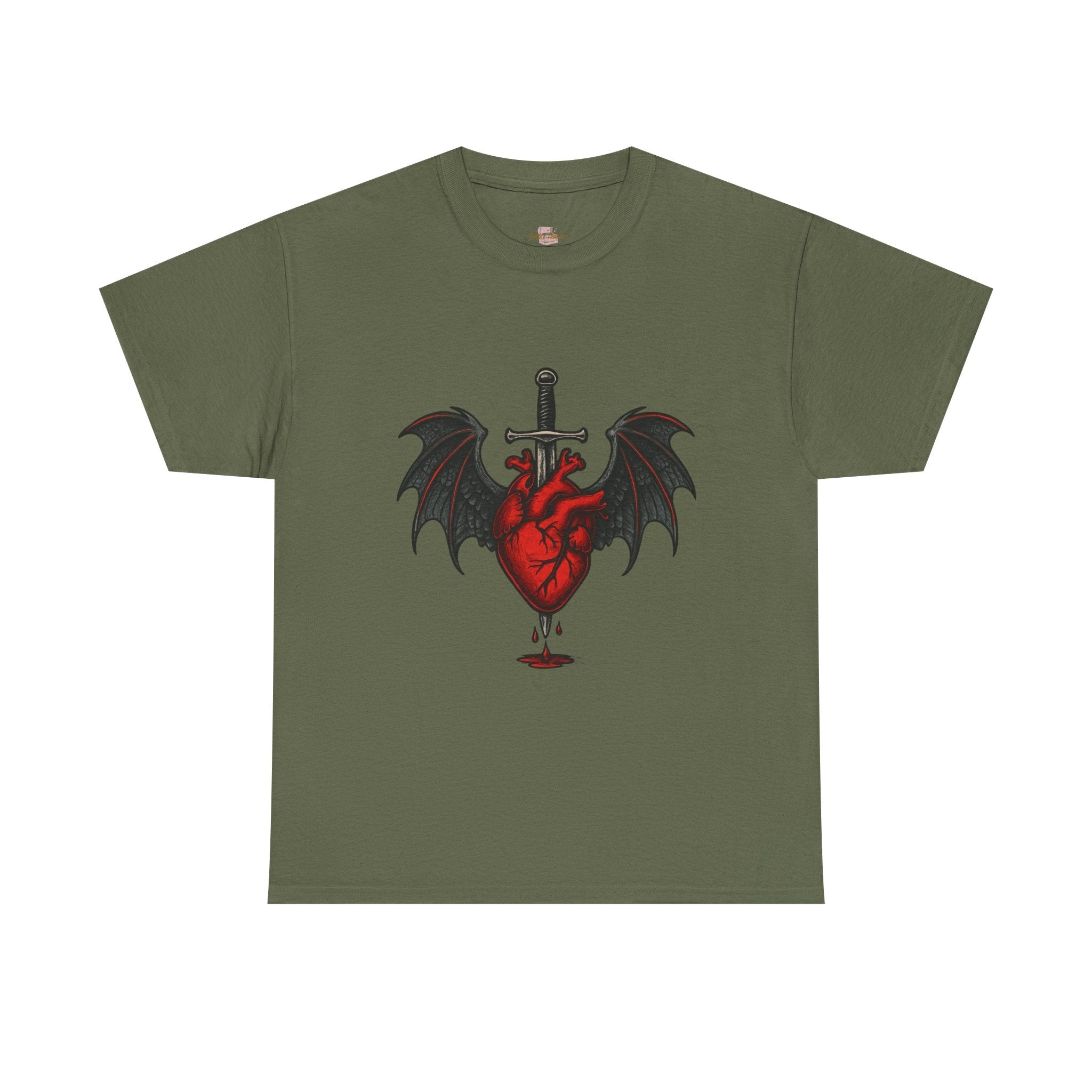 Dragon Heart and Sword Graphic Tee, Unisex Heavy Cotton Tee, Gothic T-Shirt, Alternative Fashion, Gift for Him/Her/Teens - Doylestreasures
