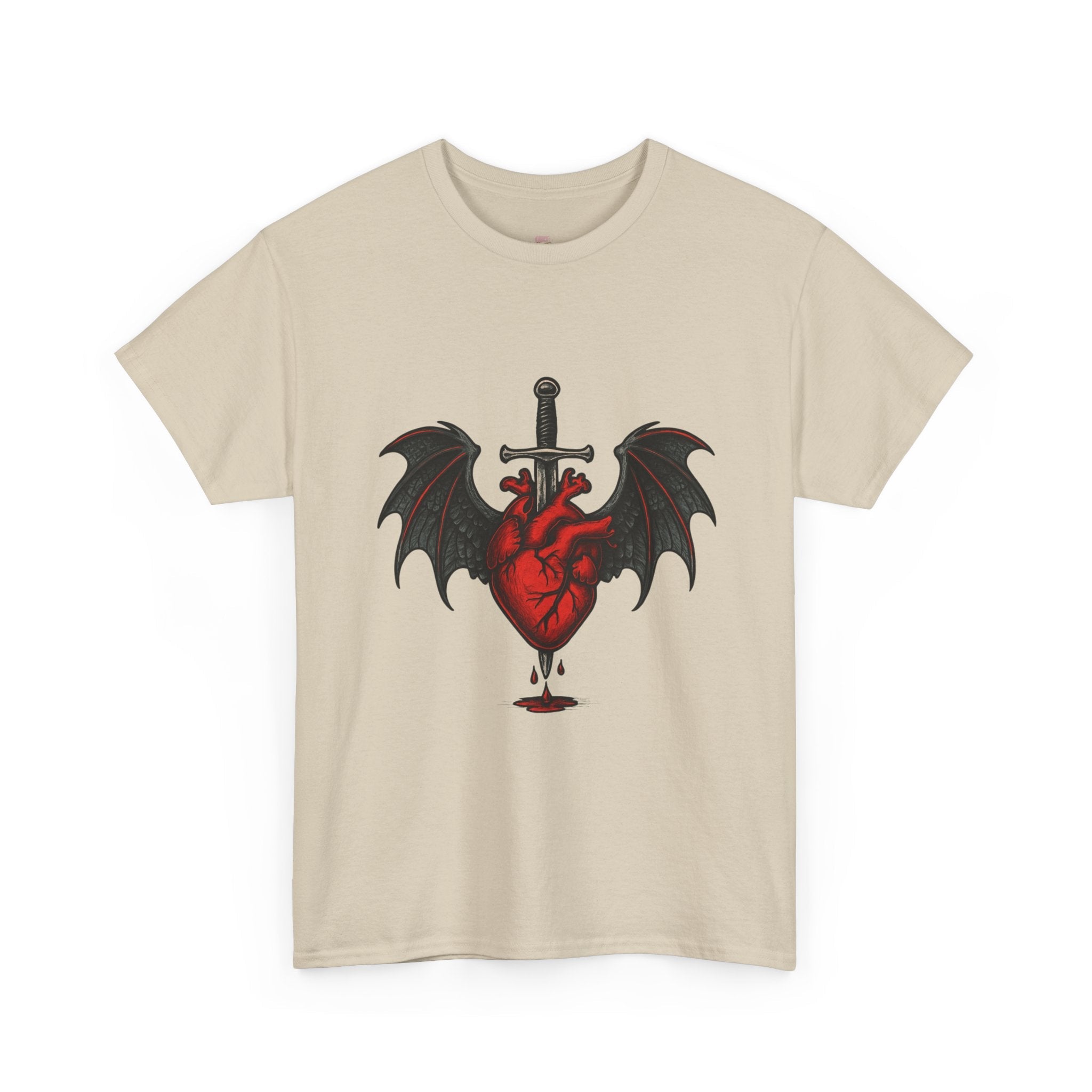 Dragon Heart and Sword Graphic Tee, Unisex Heavy Cotton Tee, Gothic T-Shirt, Alternative Fashion, Gift for Him/Her/Teens - Doylestreasures