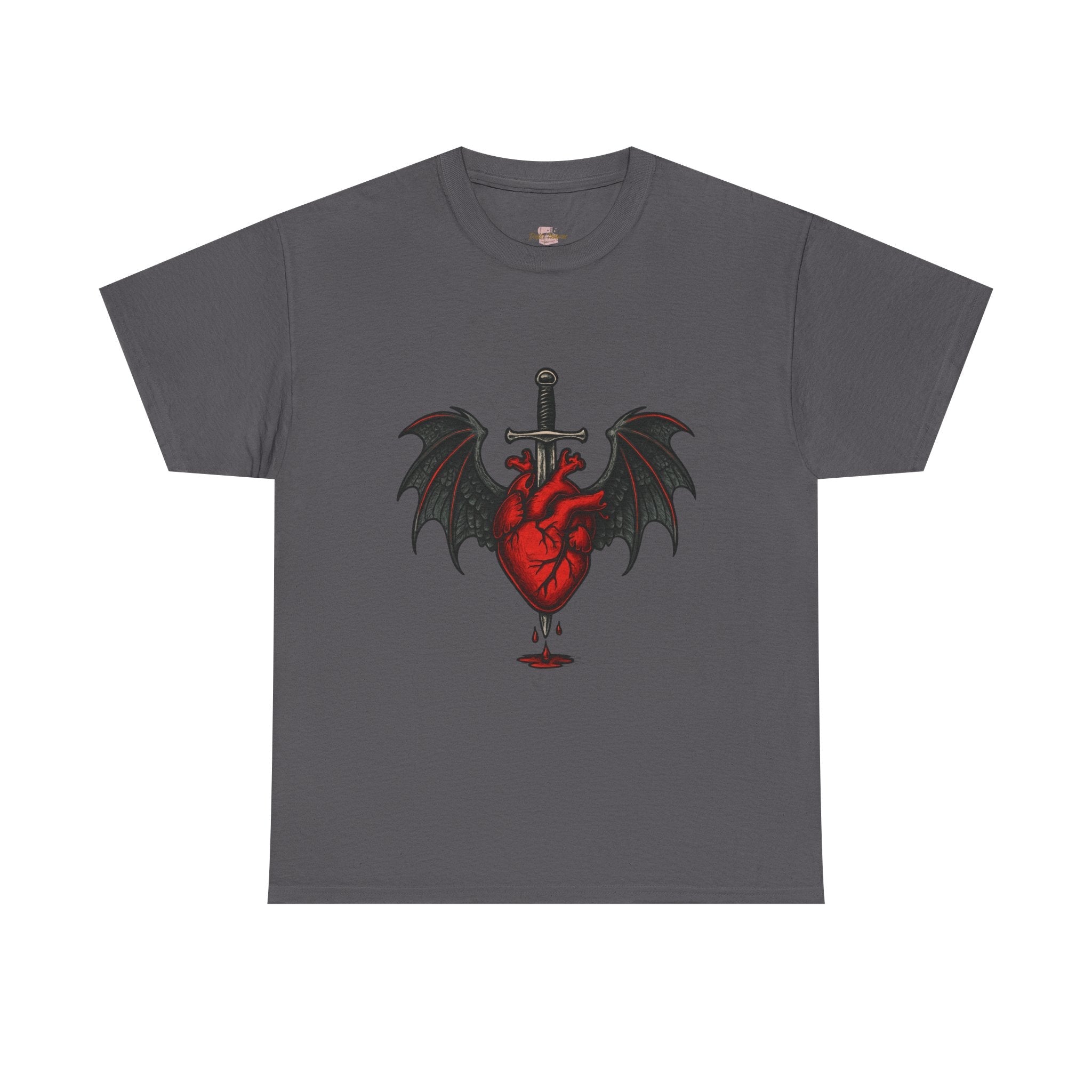 Dragon Heart and Sword Graphic Tee, Unisex Heavy Cotton Tee, Gothic T-Shirt, Alternative Fashion, Gift for Him/Her/Teens - Doylestreasures
