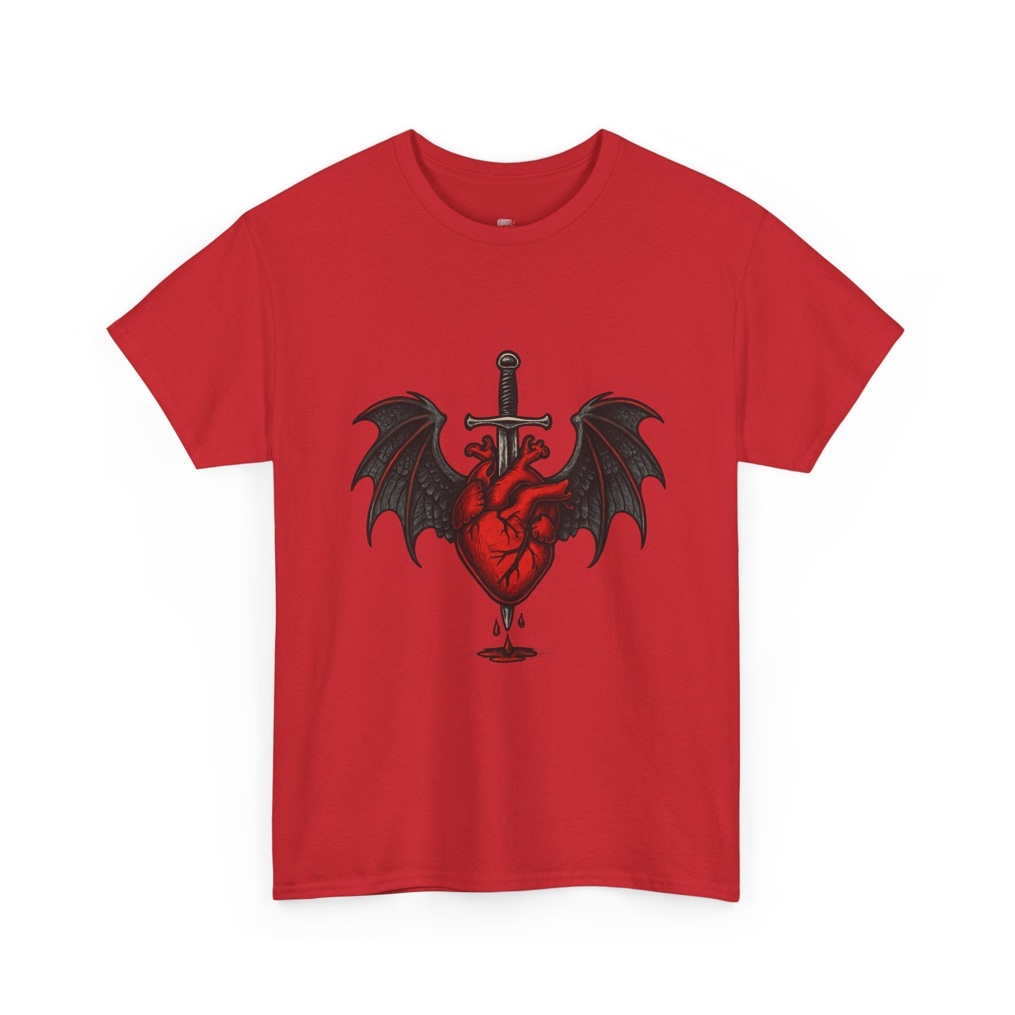 Dragon Heart and Sword Graphic Tee, Unisex Heavy Cotton Tee, Gothic T-Shirt, Alternative Fashion, Gift for Him/Her/Teens - Doylestreasures