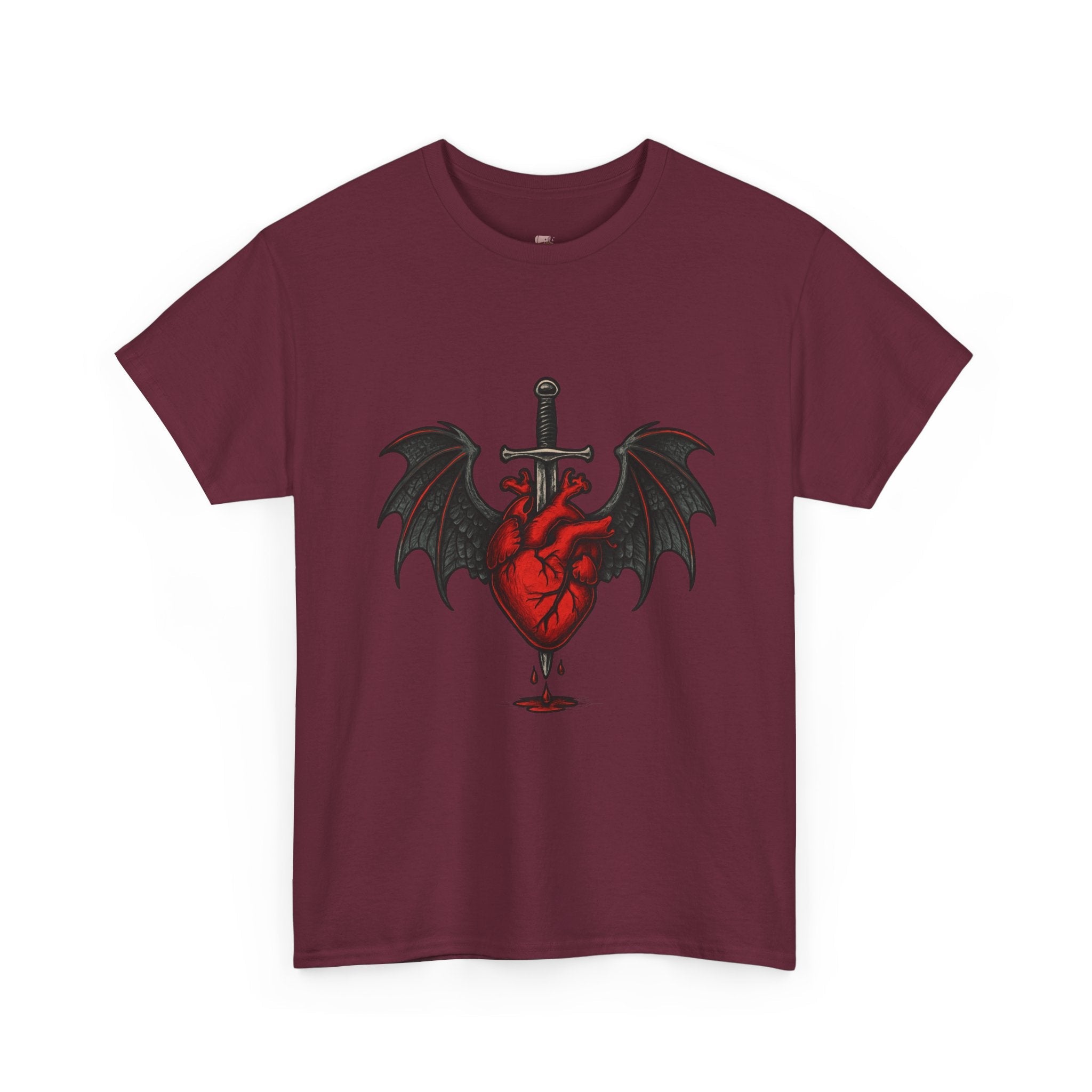 Dragon Heart and Sword Graphic Tee, Unisex Heavy Cotton Tee, Gothic T-Shirt, Alternative Fashion, Gift for Him/Her/Teens - Doylestreasures